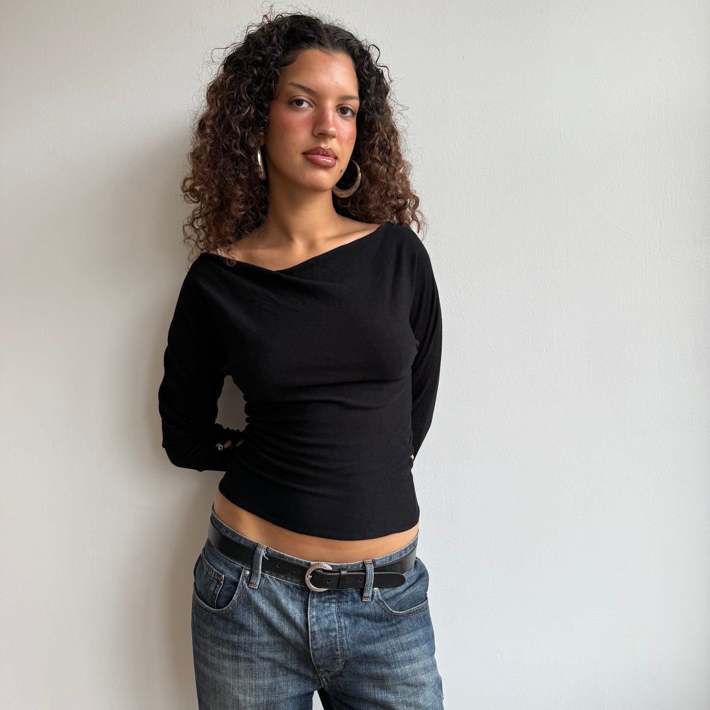 Black slouchy button jumper - Size S
