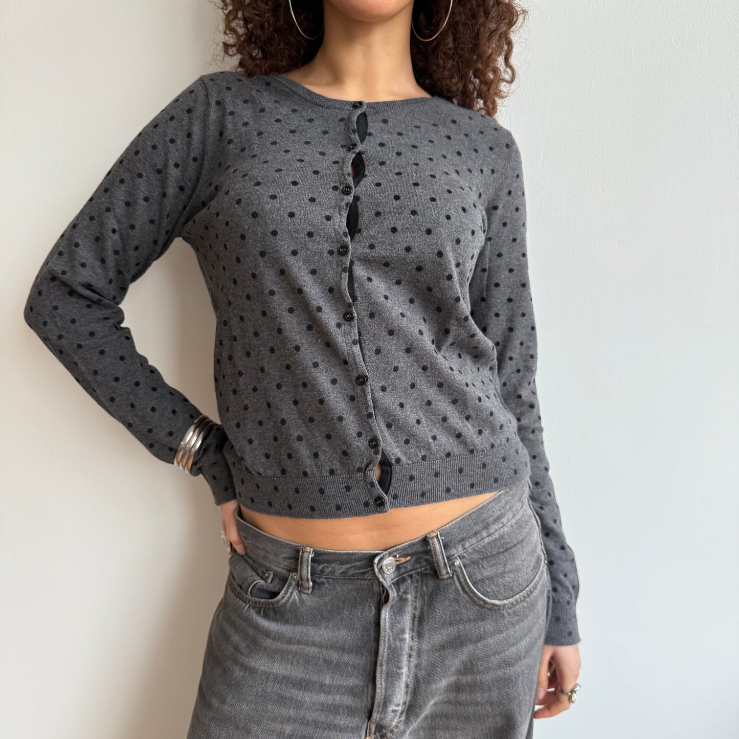 Dark grey polka dot cardi - Size M