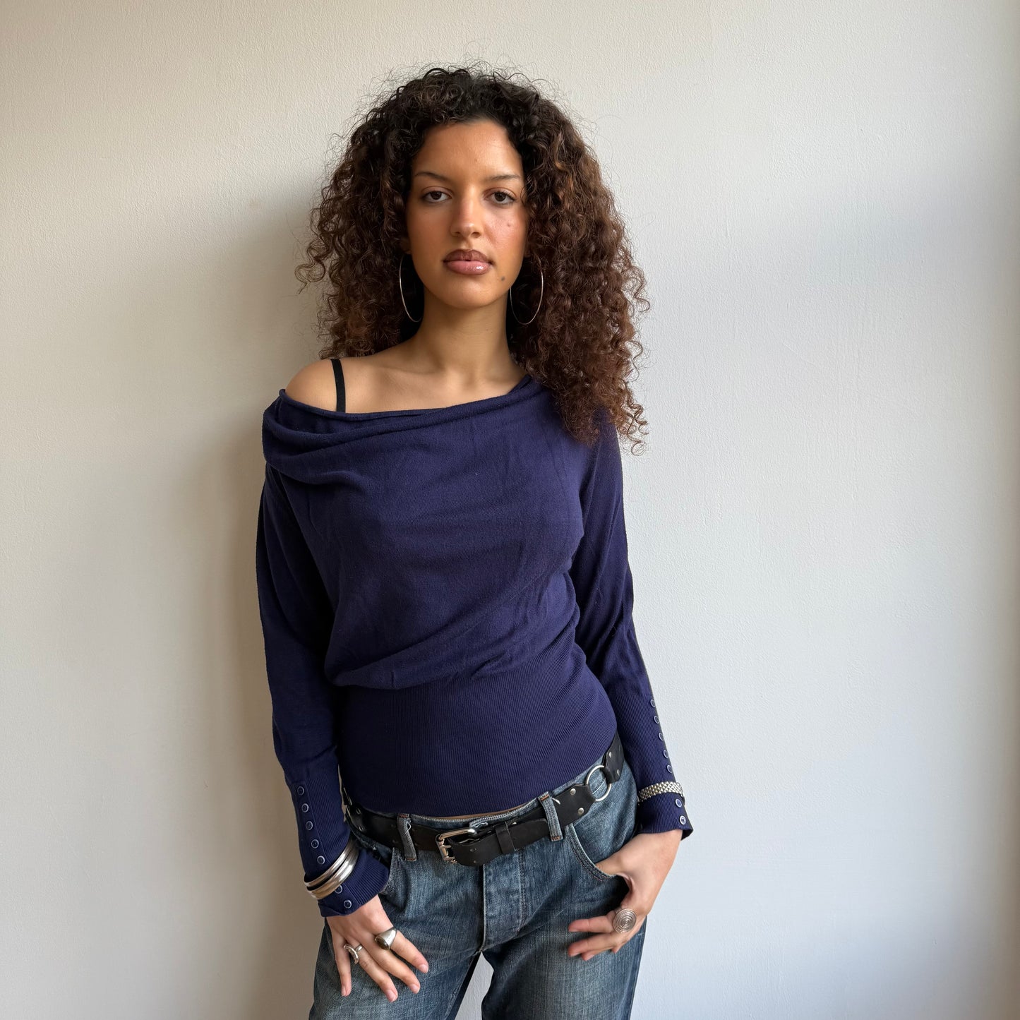 Navy slouchy button knit - Size S