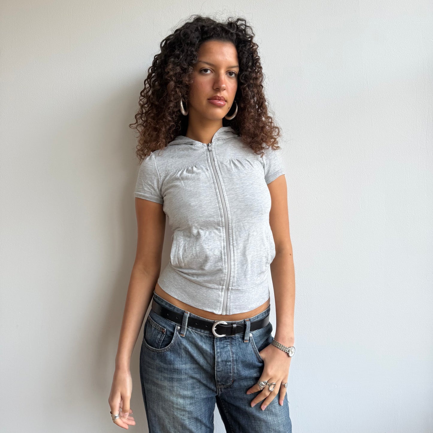 Grey short sleeve hoodie - Size S