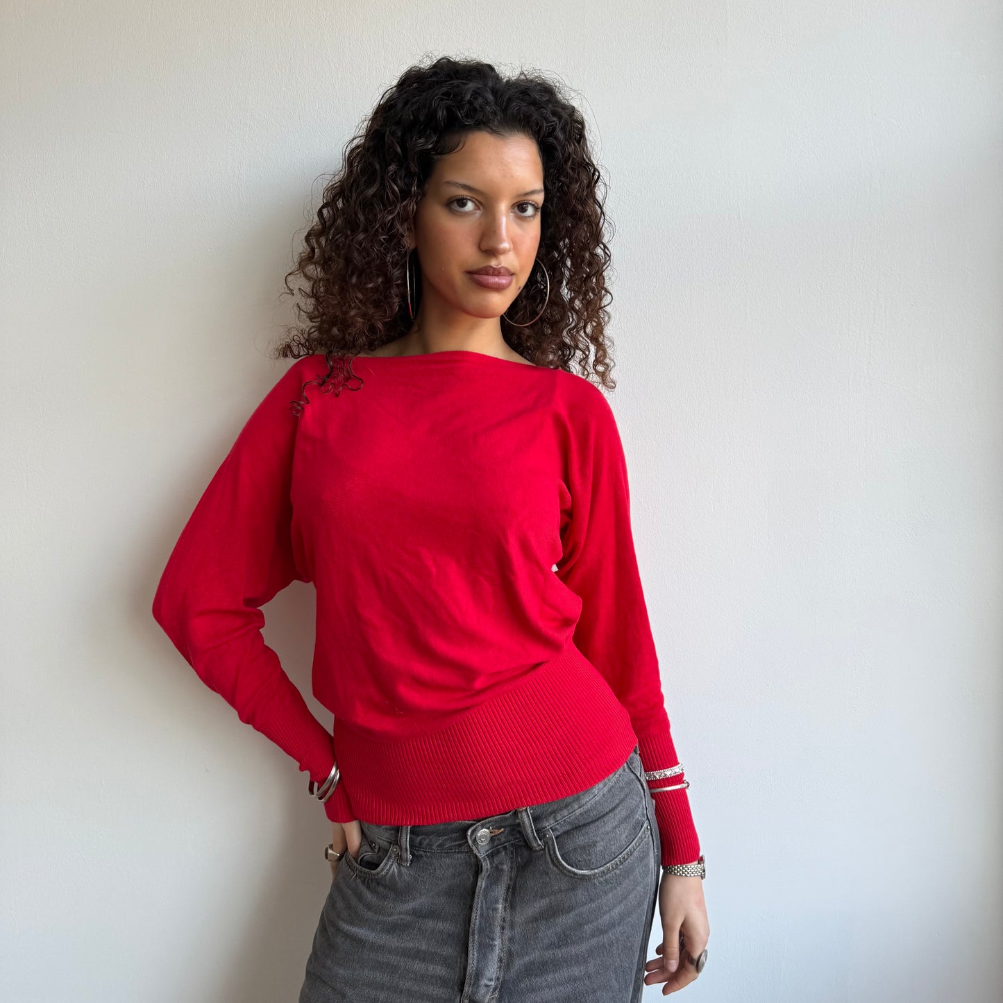Red slouchy knit jumper - Size S-M
