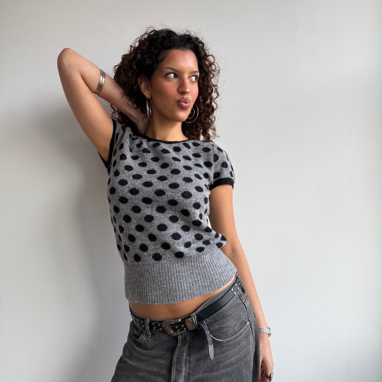 Grey polka dot knit - Size S + S/M