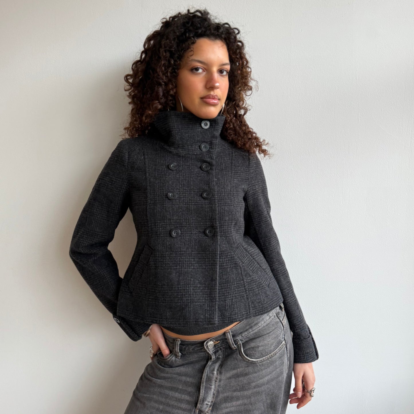 Plaid wool peacoat - Size S
