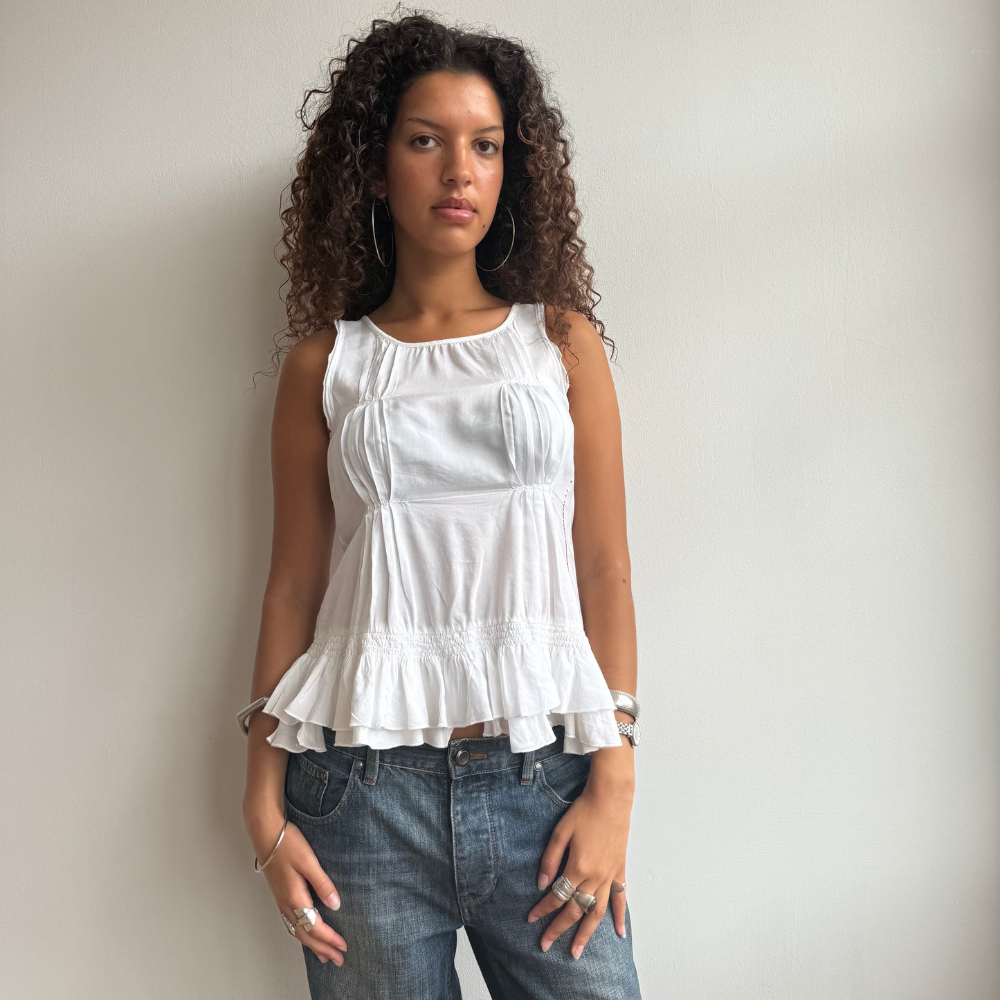 White MFG ruffle top - Size S