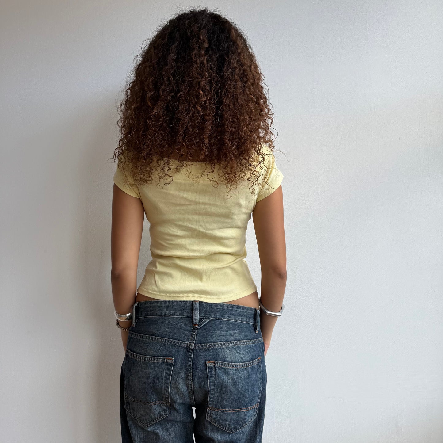 Yellow Bardot button top - Size S