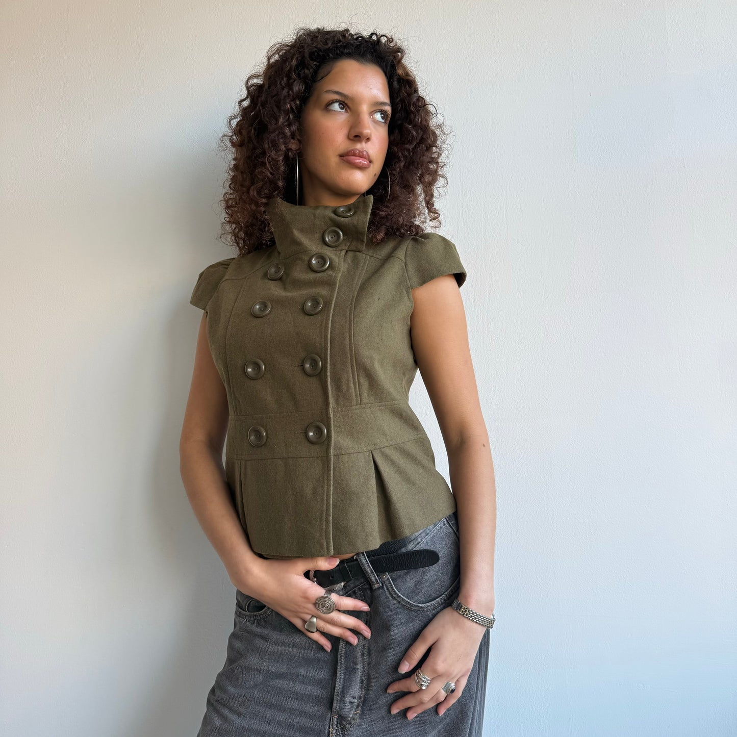 Khaki short sleeve peacoat - Size S/M