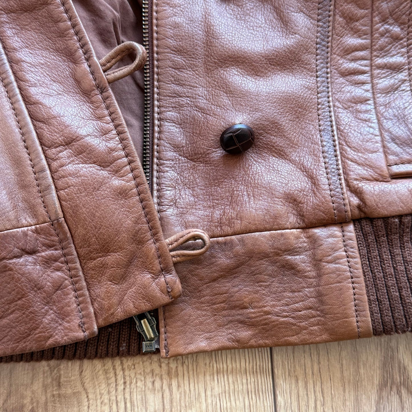 Brown leather fur hood bomber - Size S/M