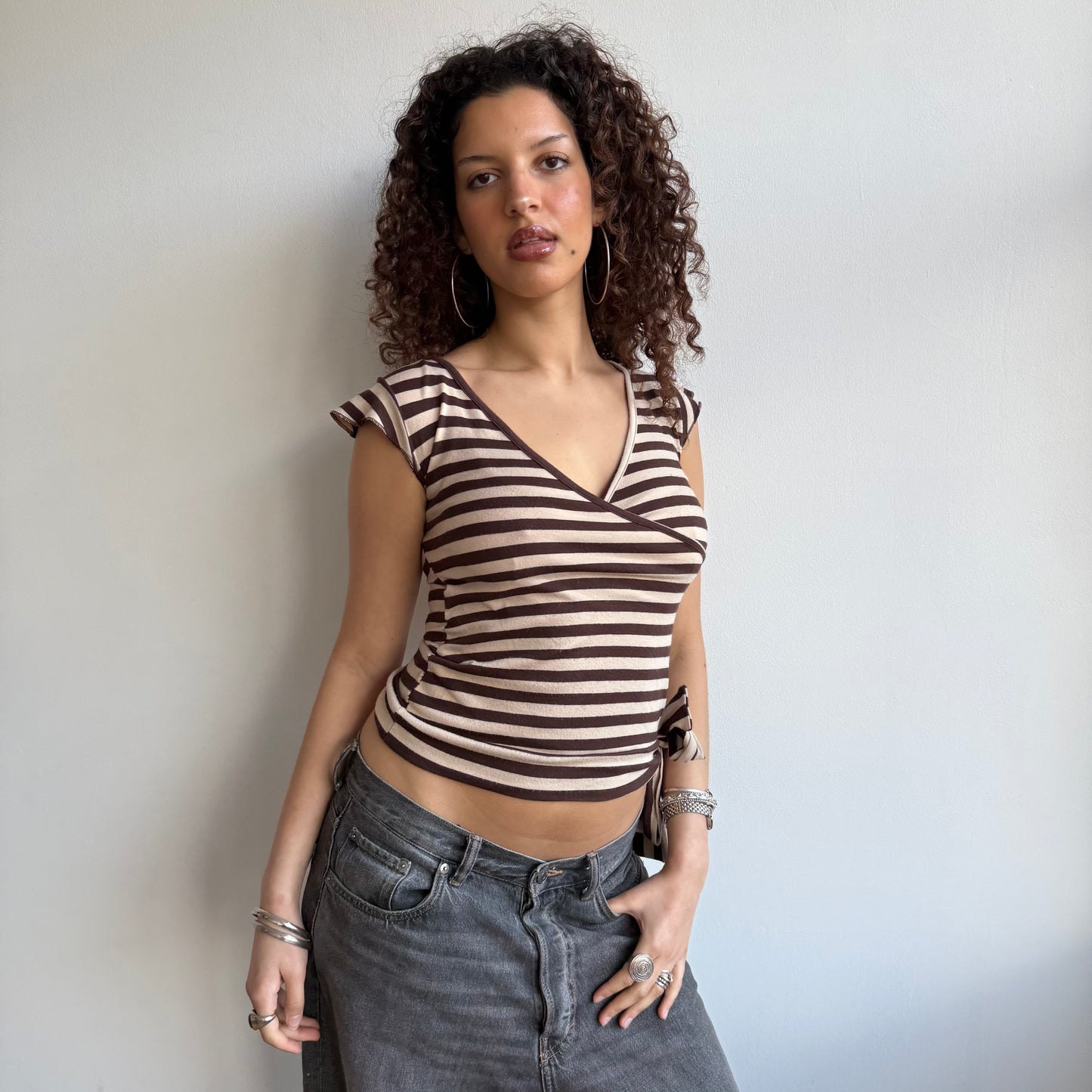Brown and beige stripe top - Size S