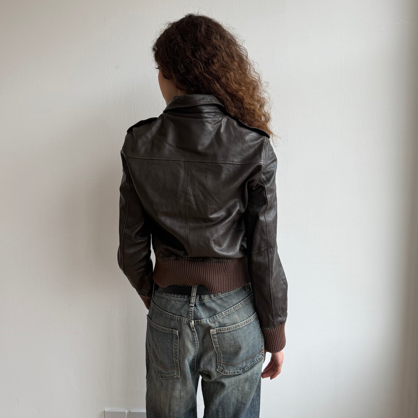 Brown leather bomber jacket - Size S