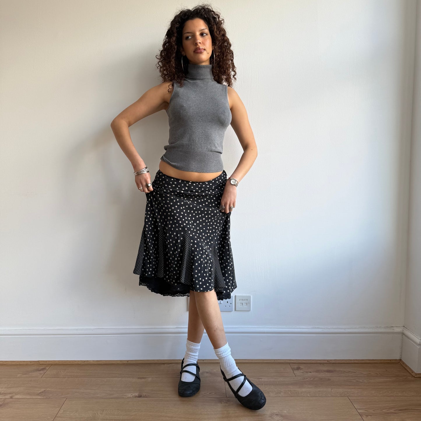 Silk polka dot midi skirt - Size S