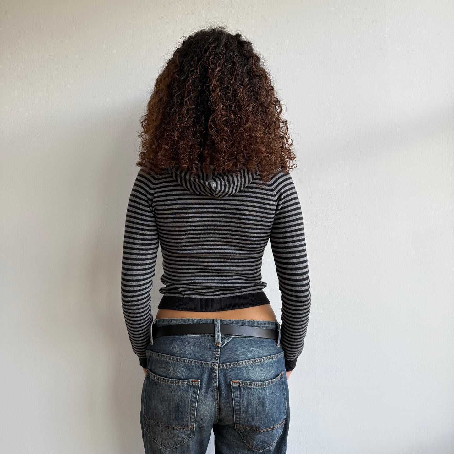 Grey and black striped hoodie - Size XXS + XS