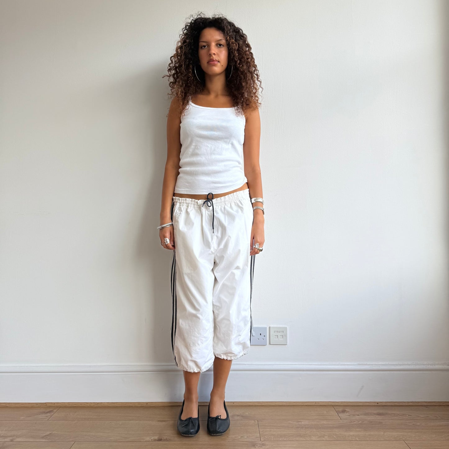 White Adidas logo capris - Size L