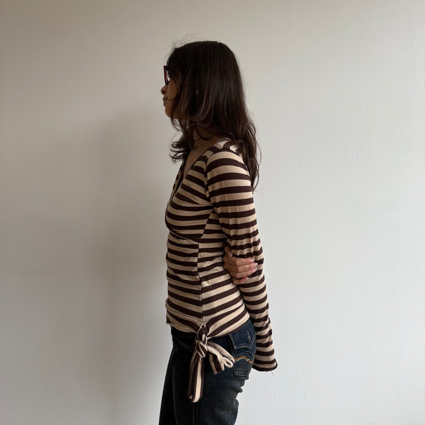 Beige striped wrap top - Size S