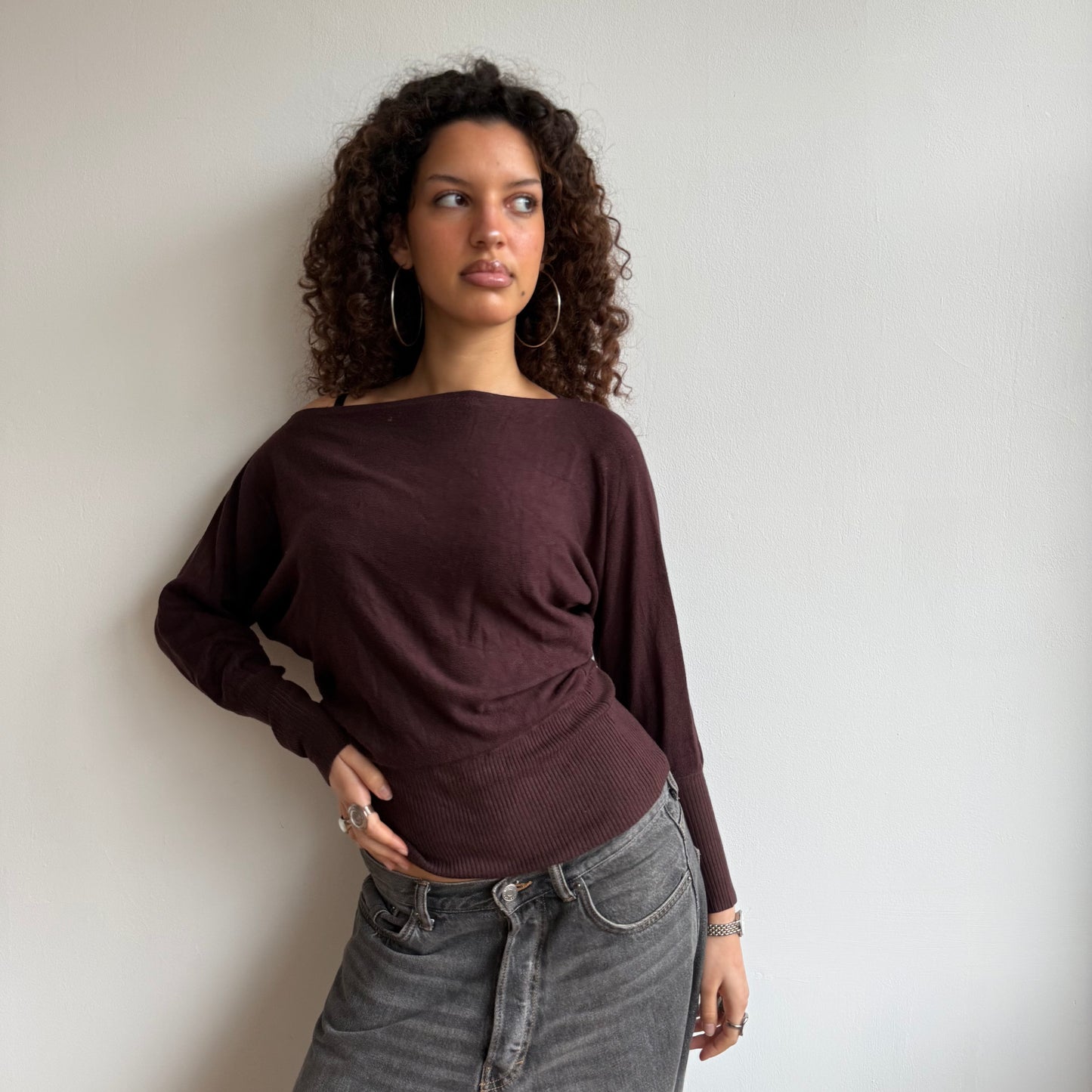 Brown slouchy knit jumper - Size S-M