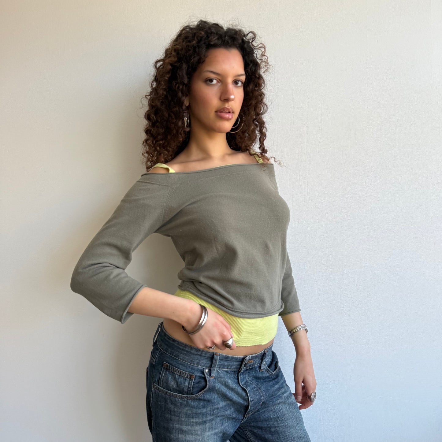 Yellow + brown double layer knit - Size S/M
