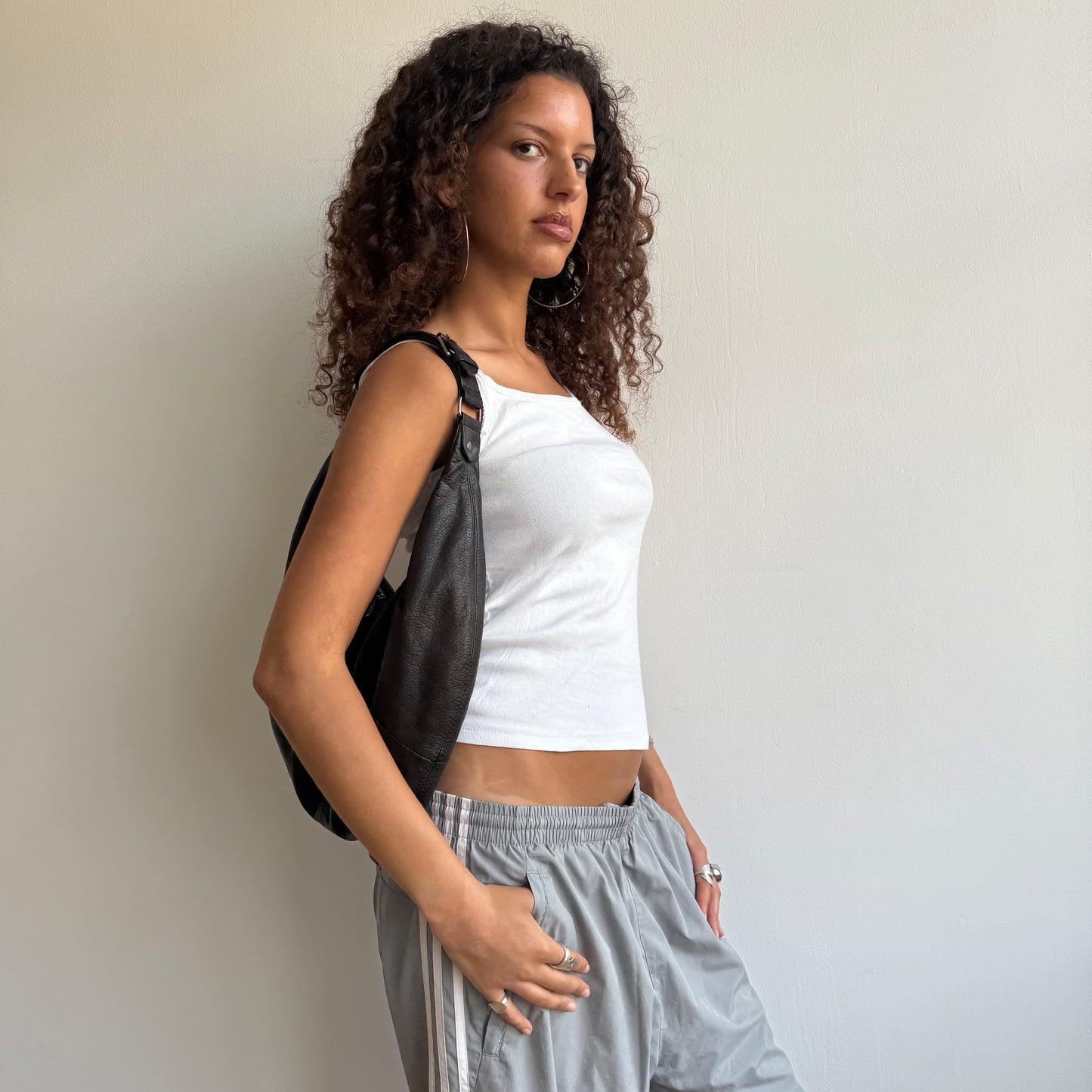 Black leather hobo bag