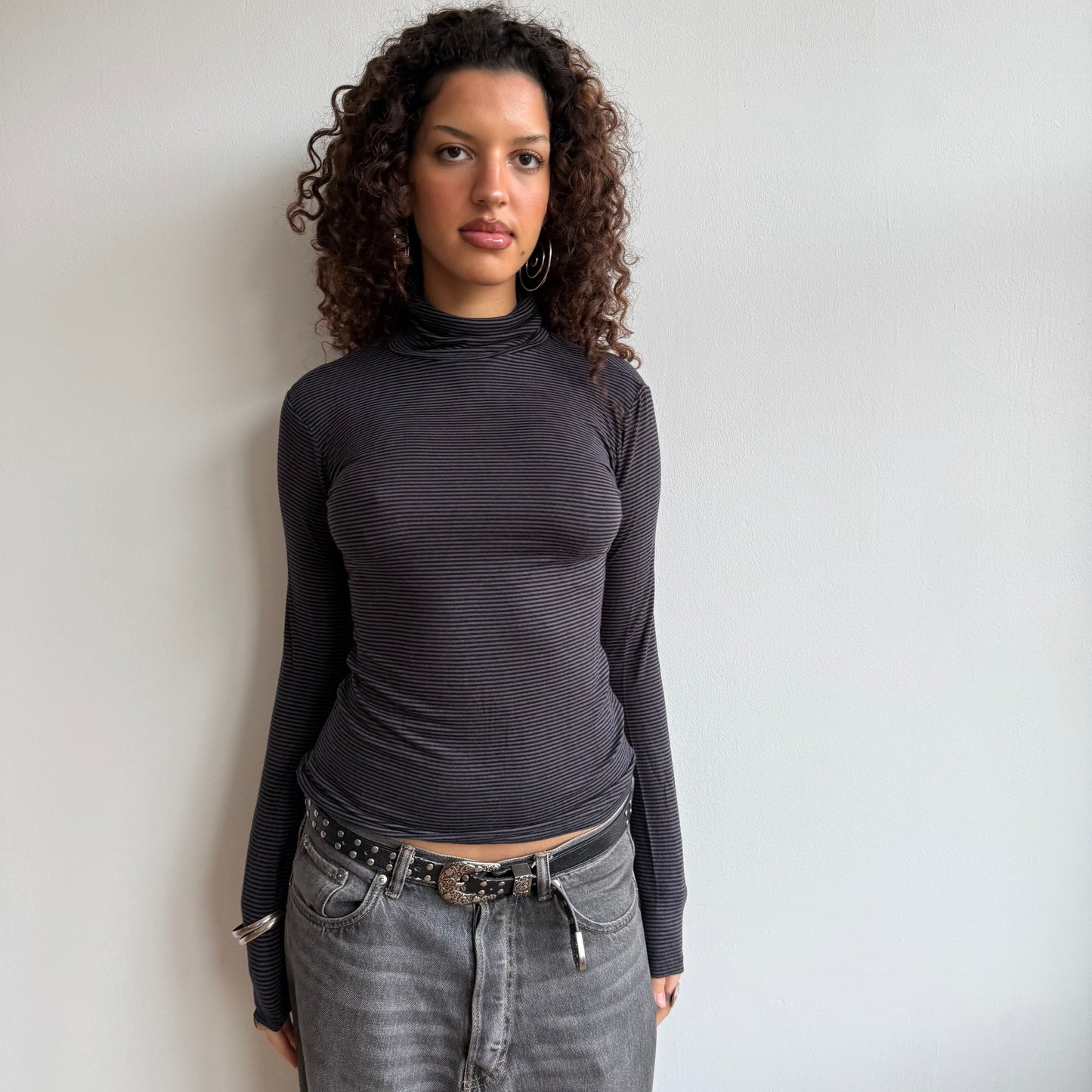 Black and grey striped roll neck - Size S