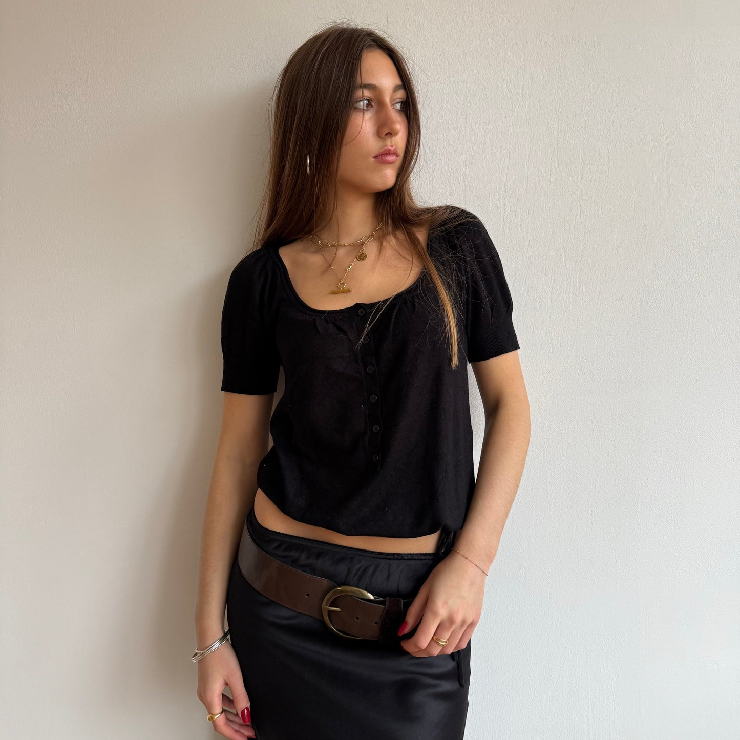 Brown bi-material belt - Size S