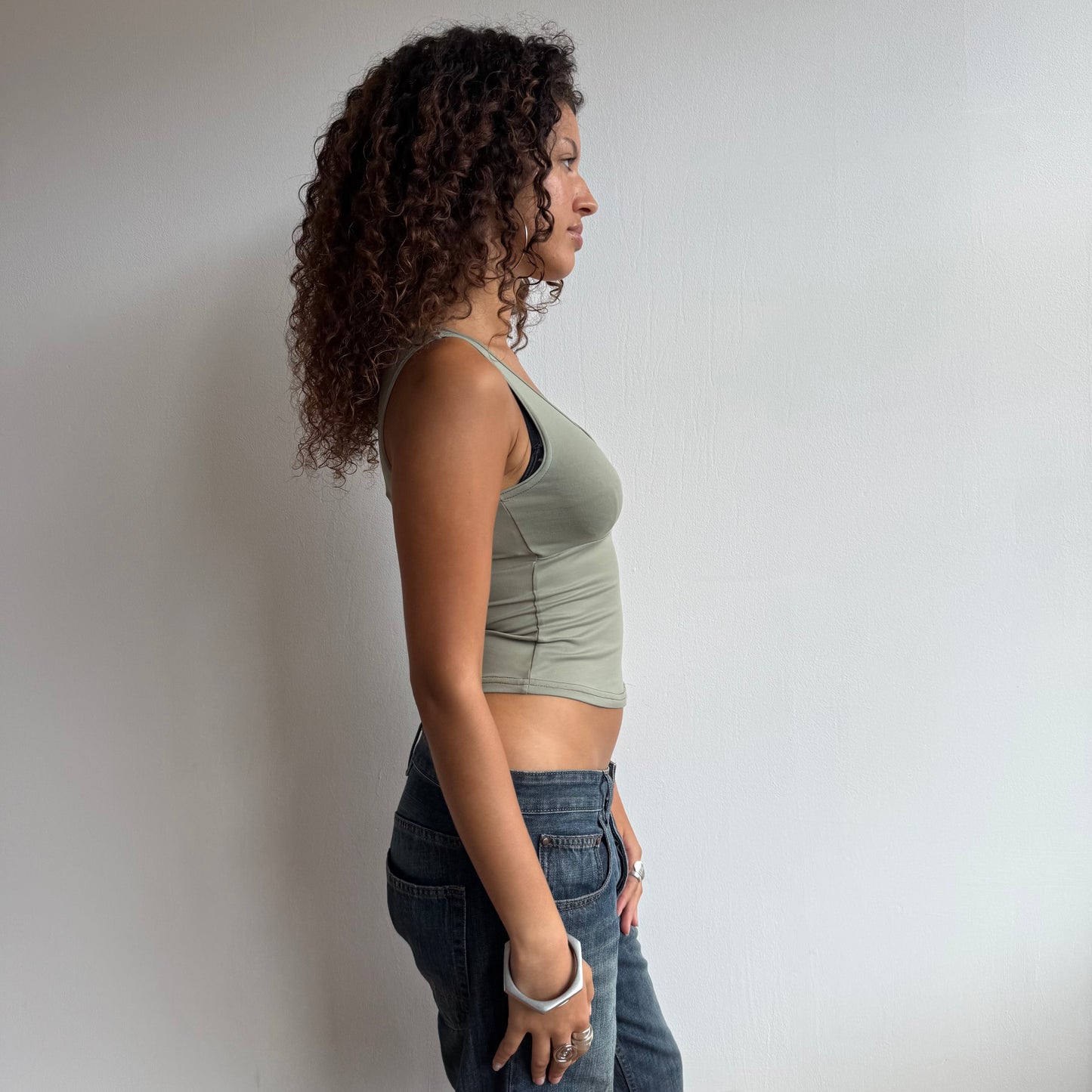 Khaki slinky wrap top - Size S