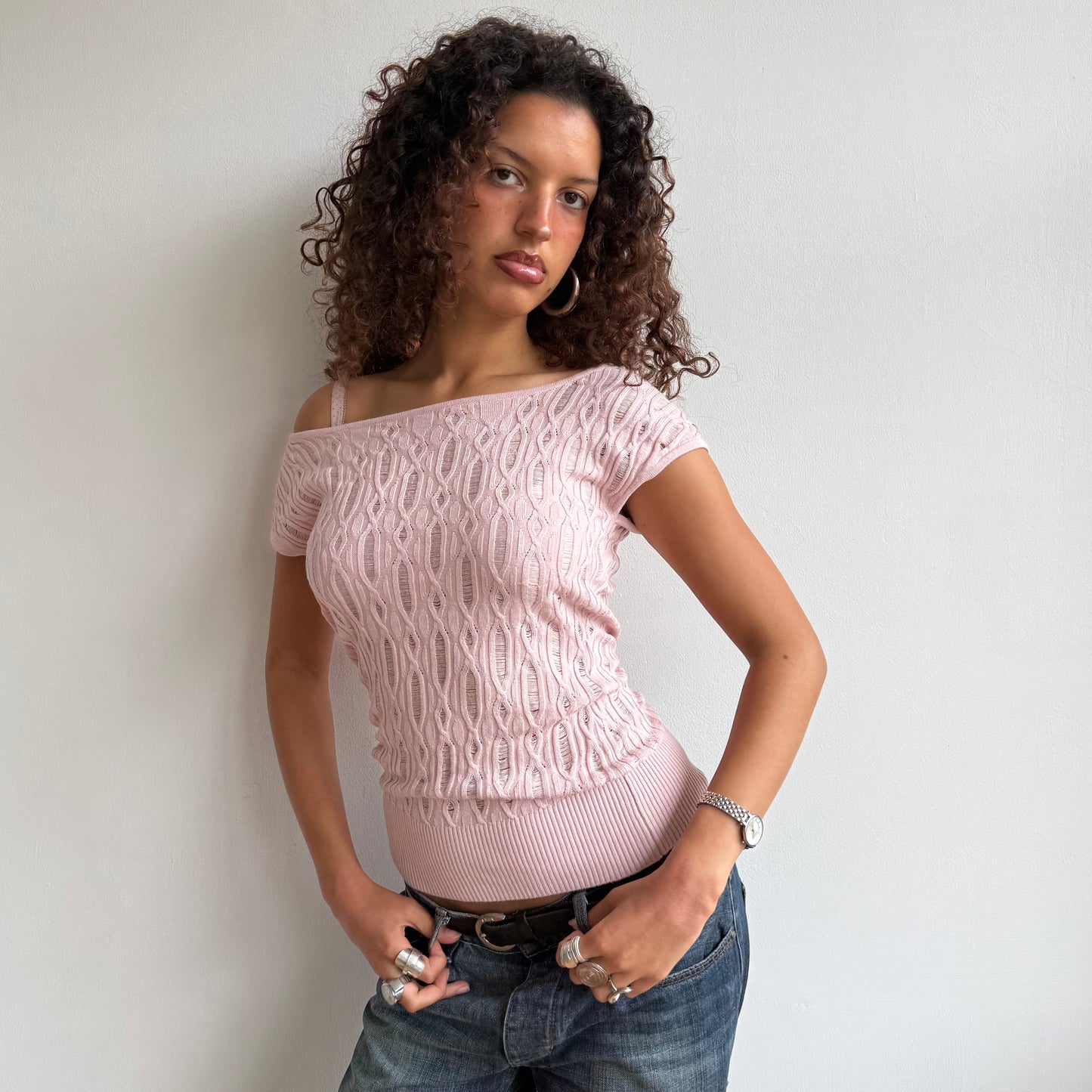 Pink bardot button knit - Size S