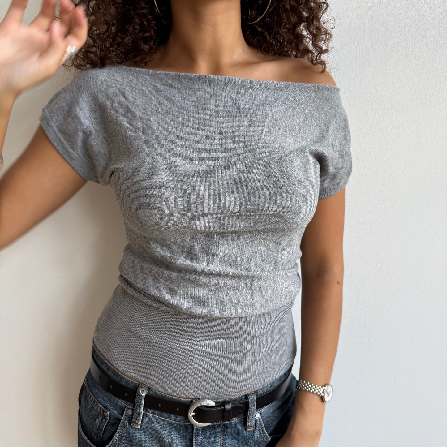 Grey short sleeve slouchy knit - Size S