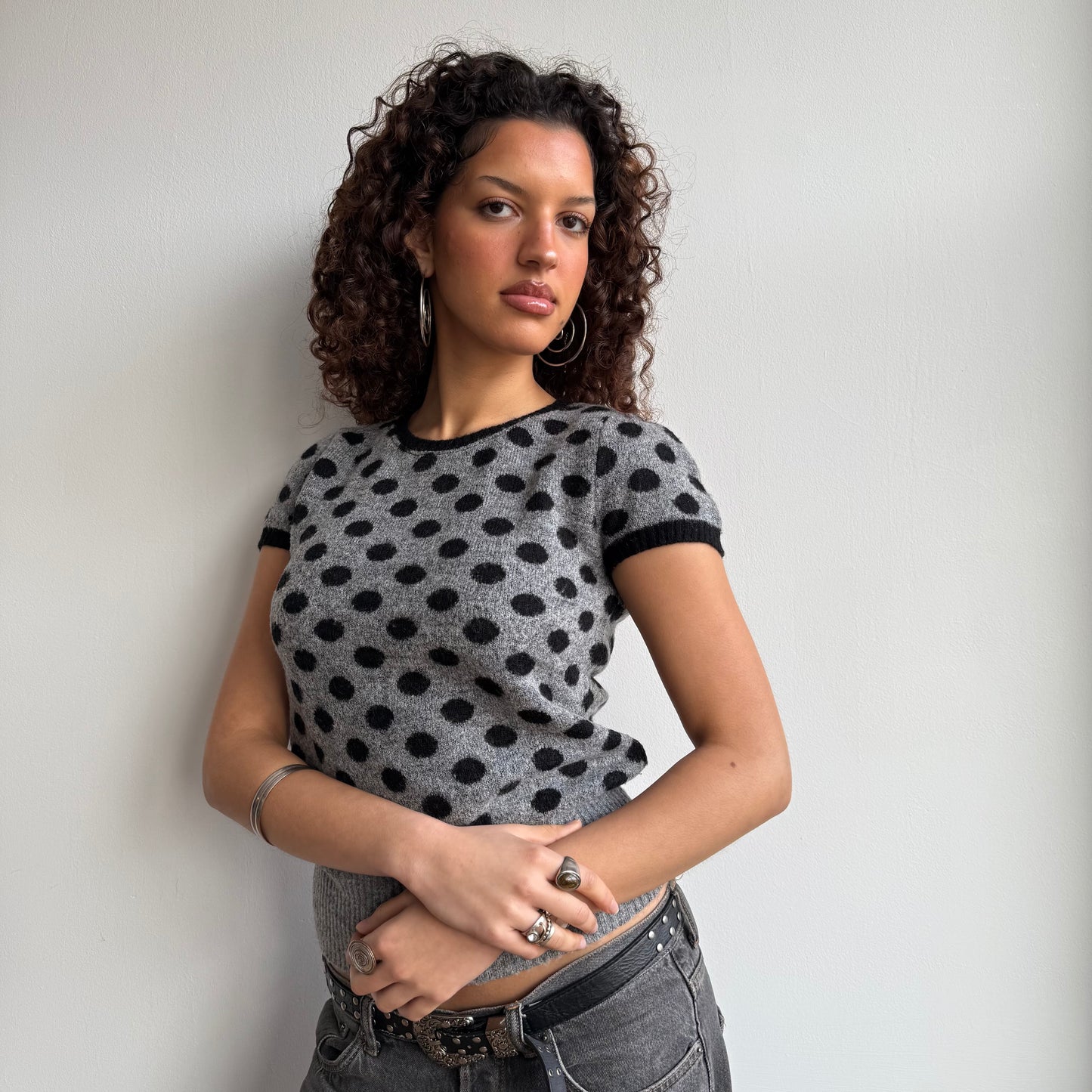 Grey polka dot knit - Size S + S/M