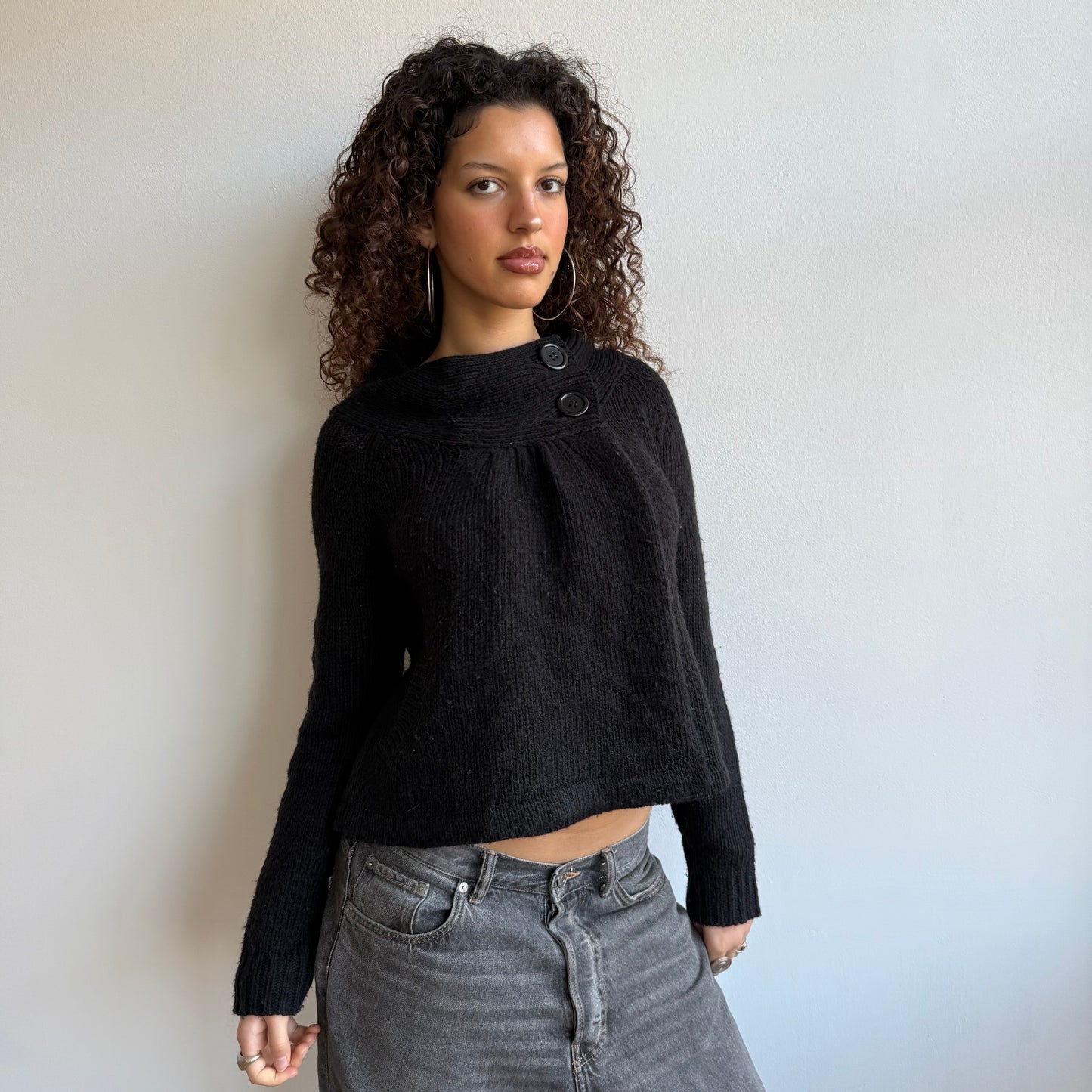 Black button neck cardi - Size S/M