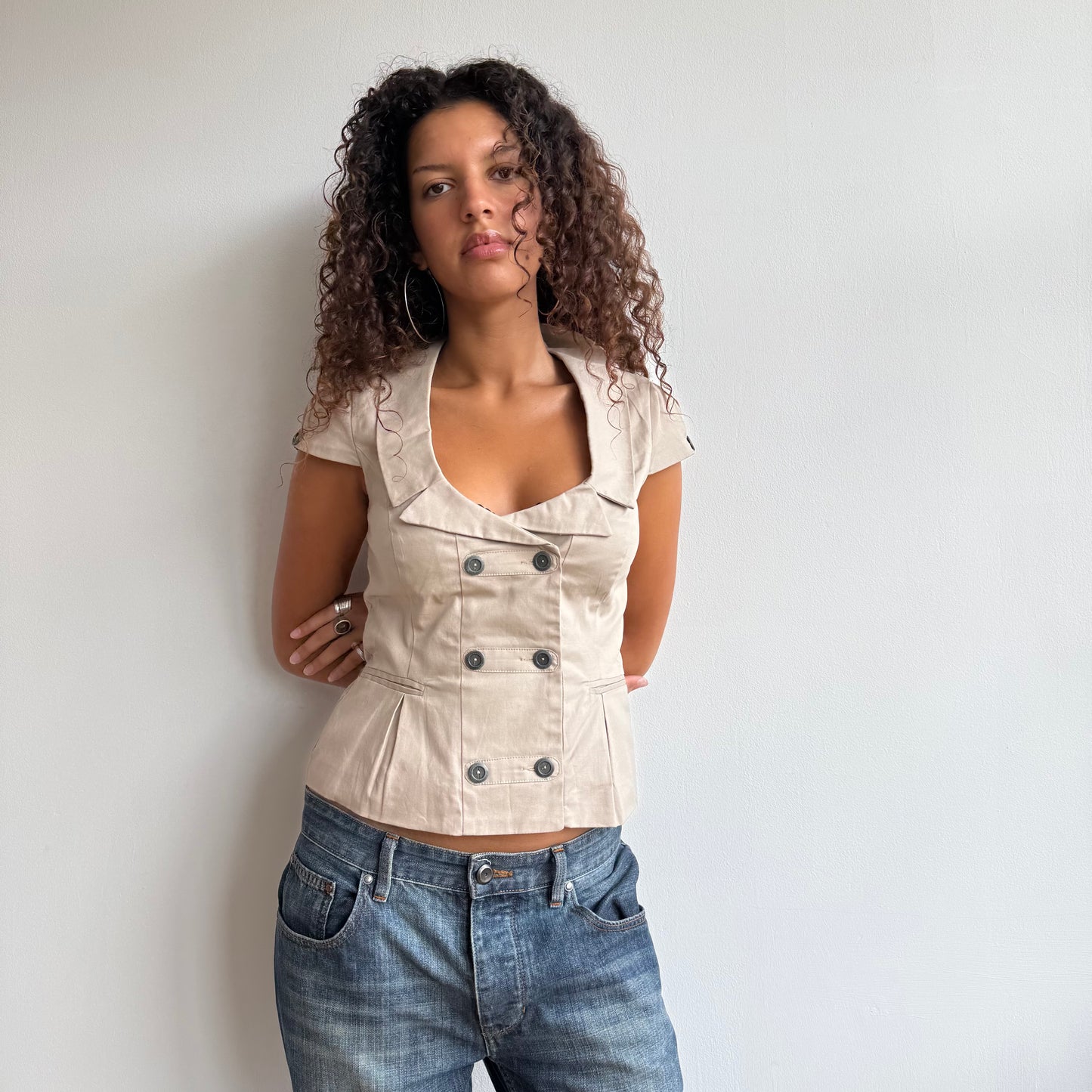 Beige short sleeve waistcoat - Size M