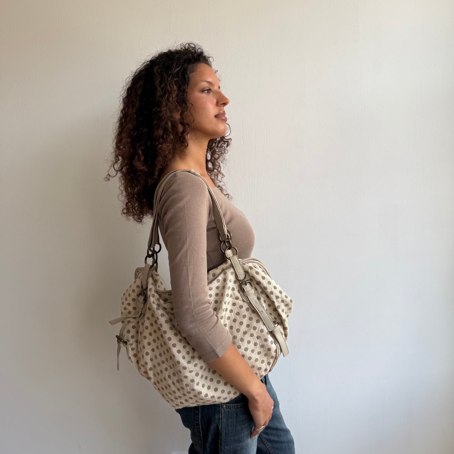 Cream polka dot bag