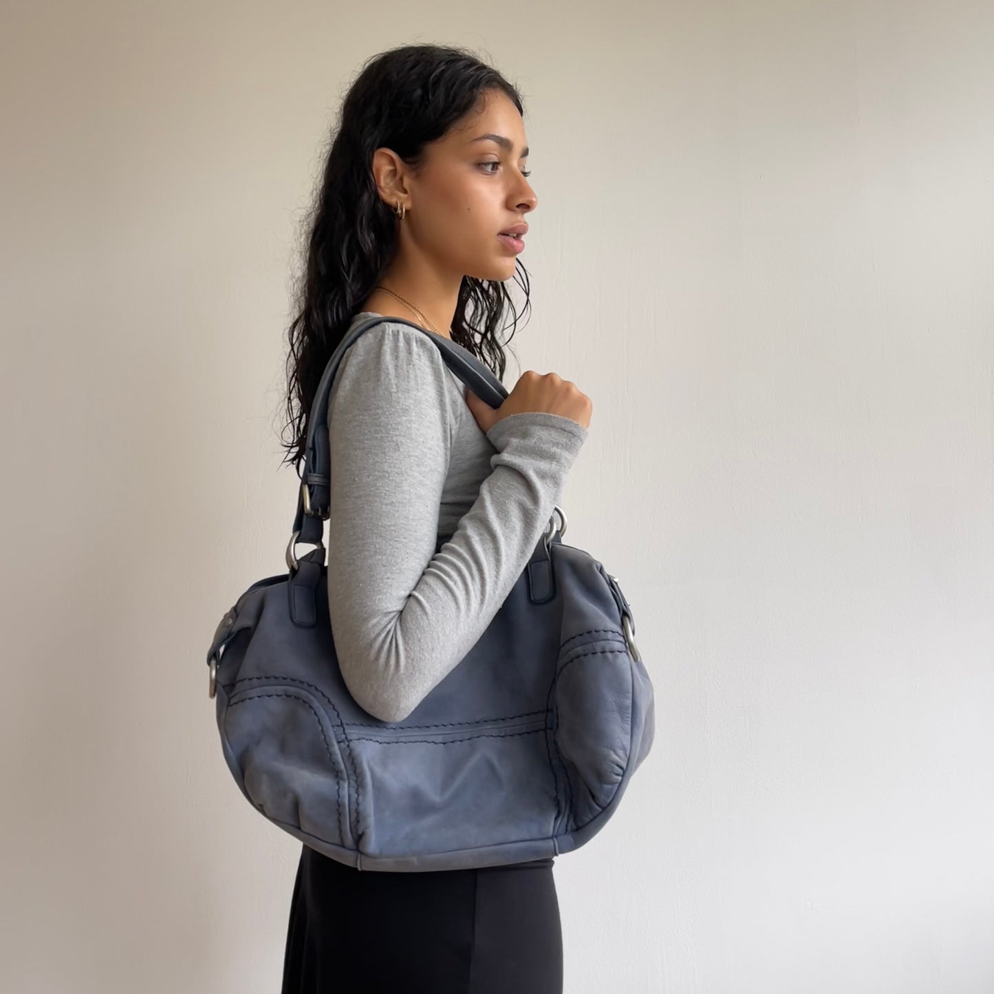Blue leather slouchy bag
