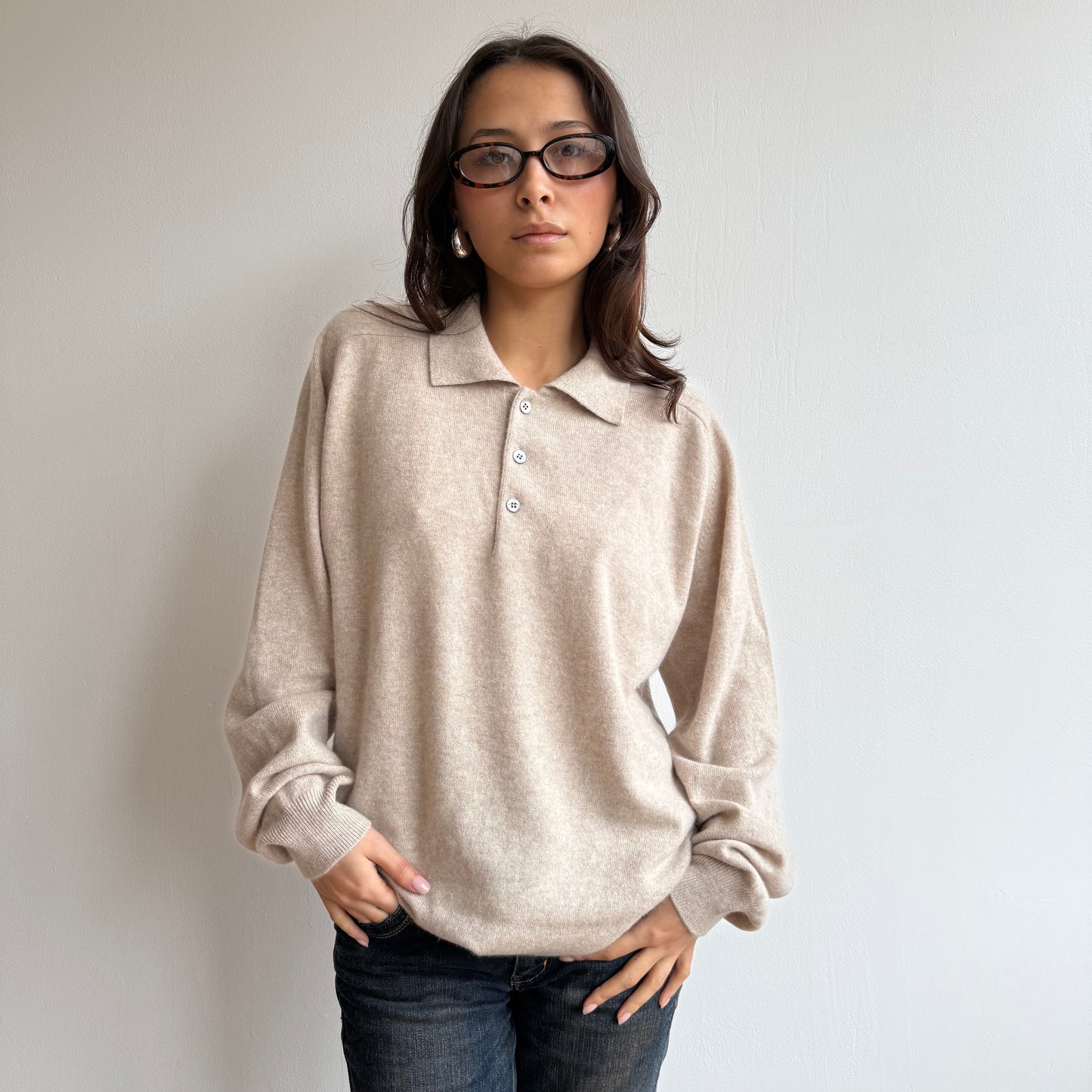 Oatmeal cashmere polo knit - Size M