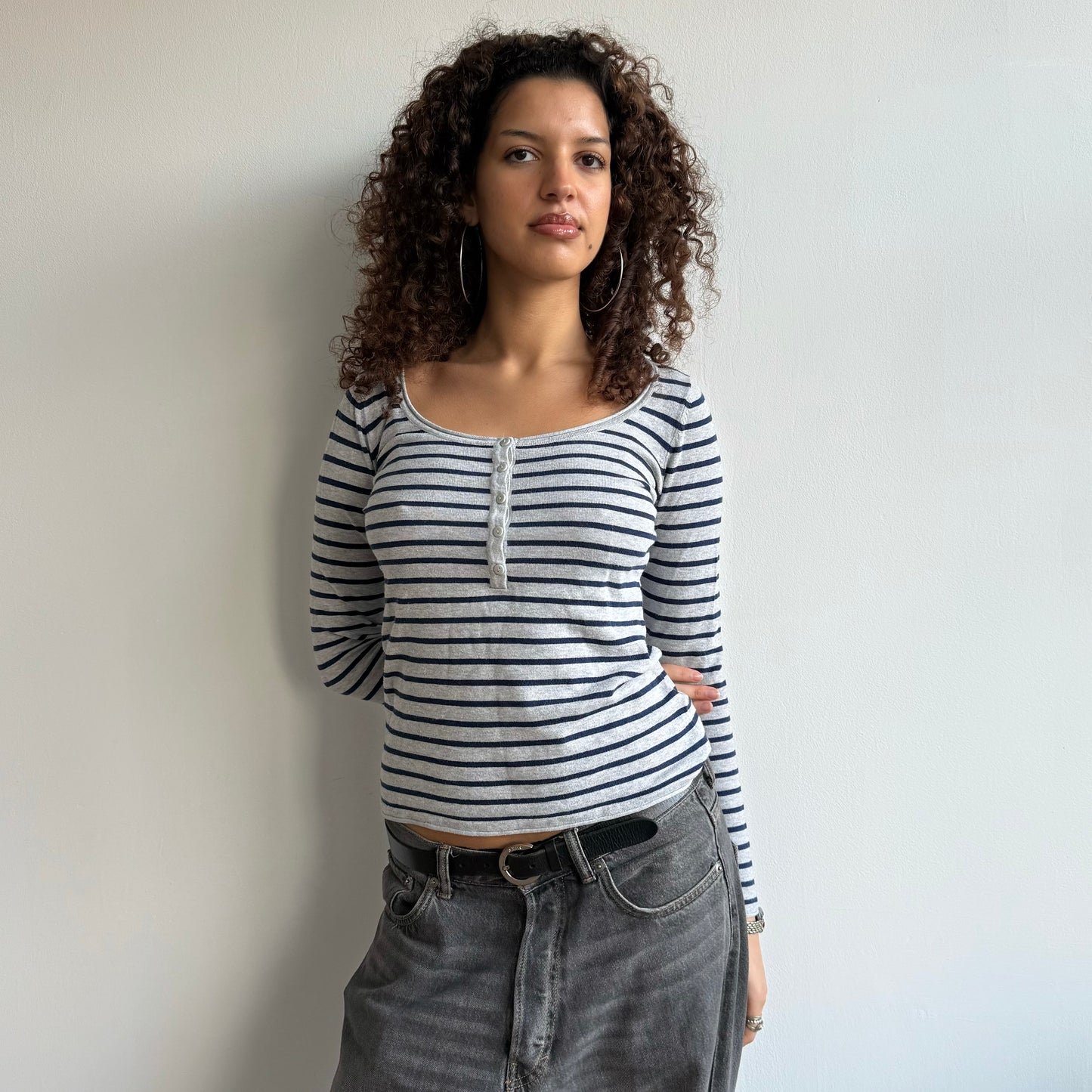 Grey navy stripe knit - Size S