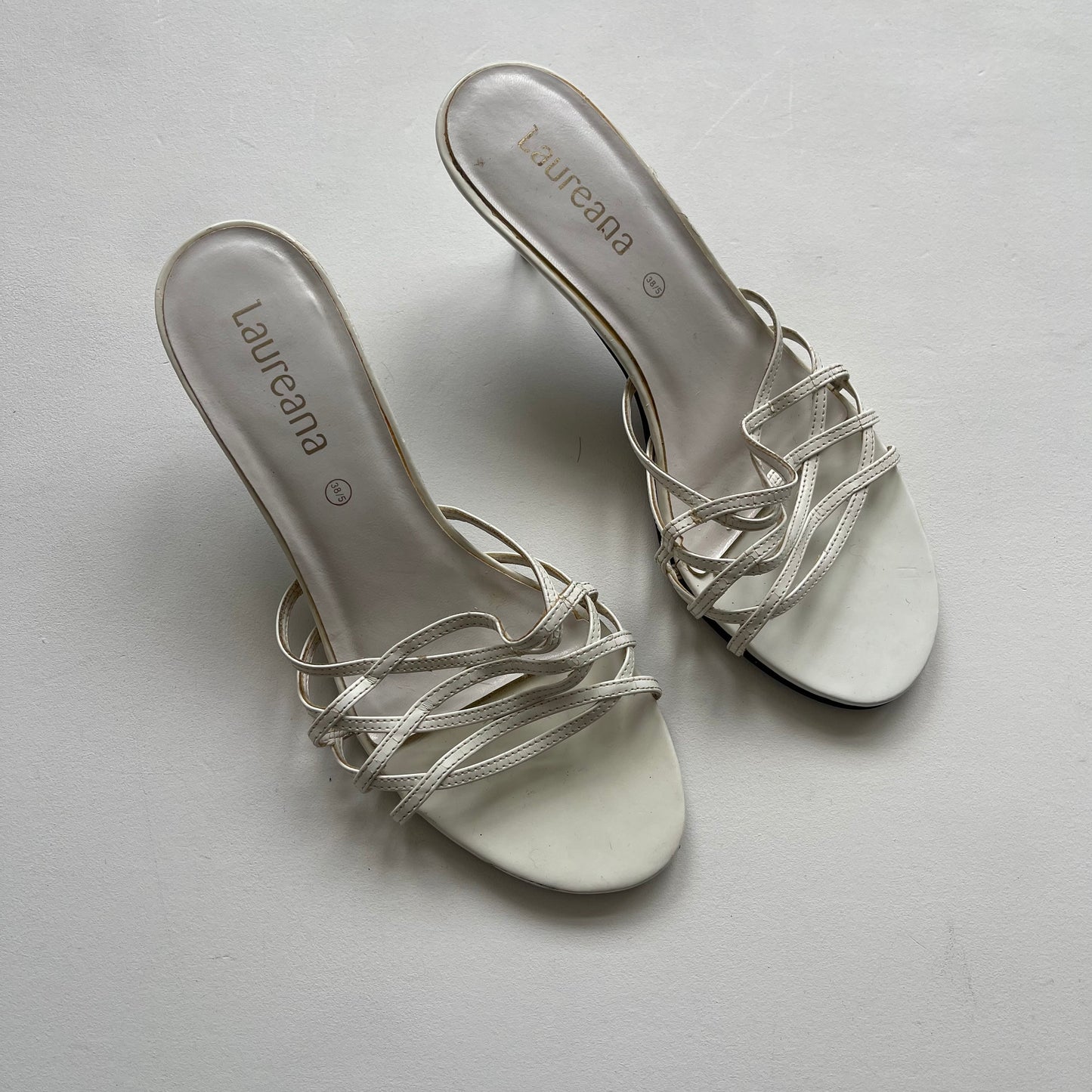 White strappy kitten heels - Size UK5.5