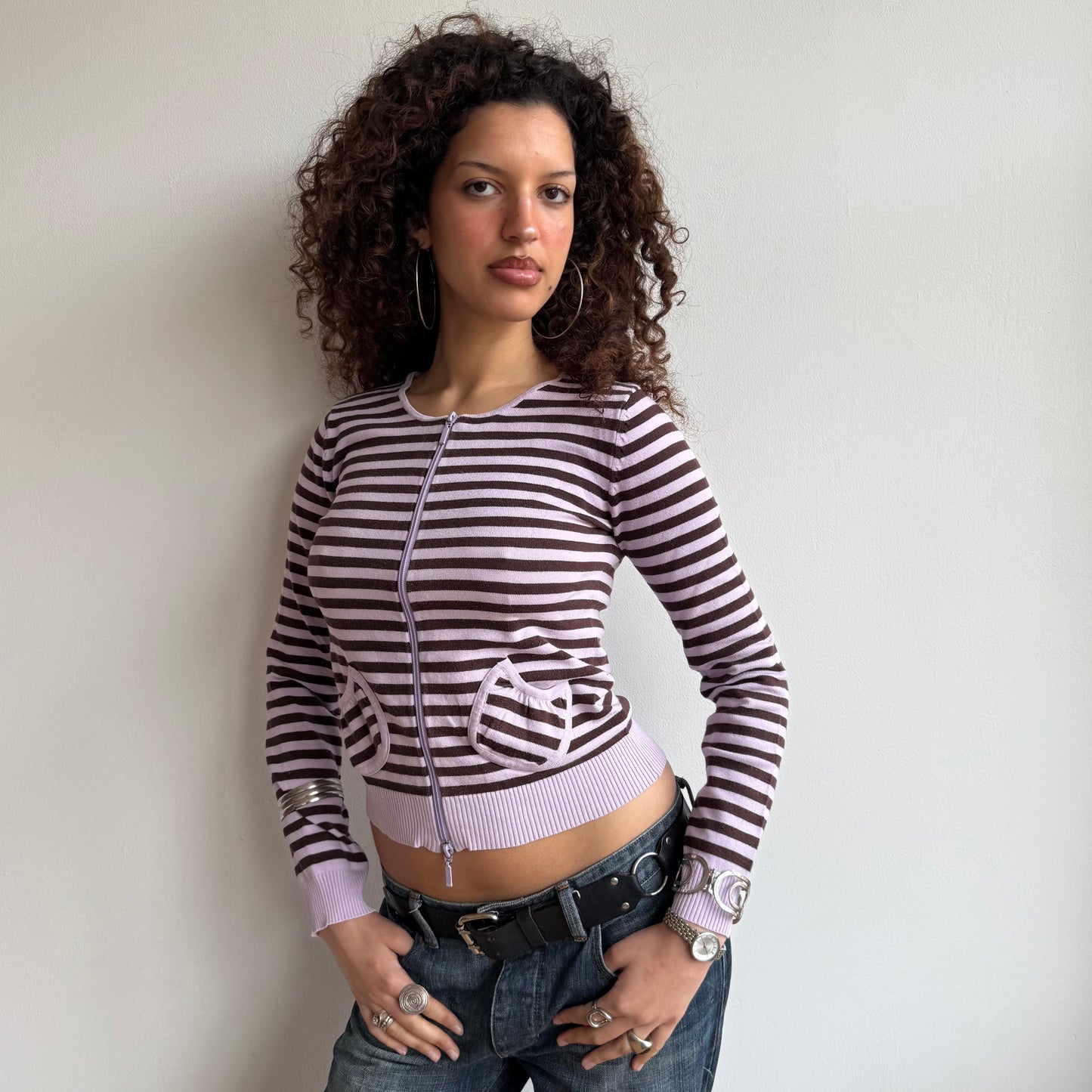 Pink striped zip knit - Size S