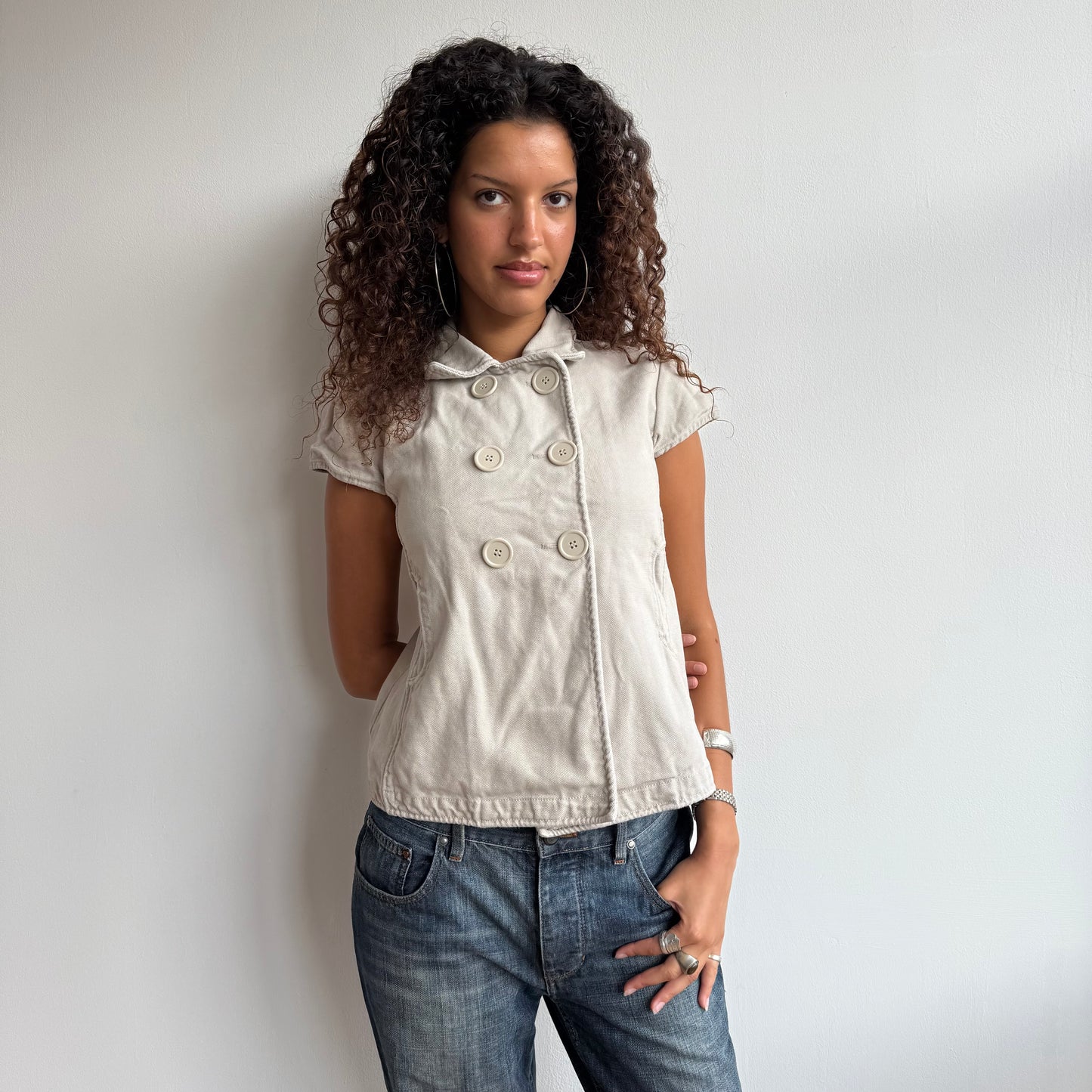 Beige short sleeve peacoat - Size M