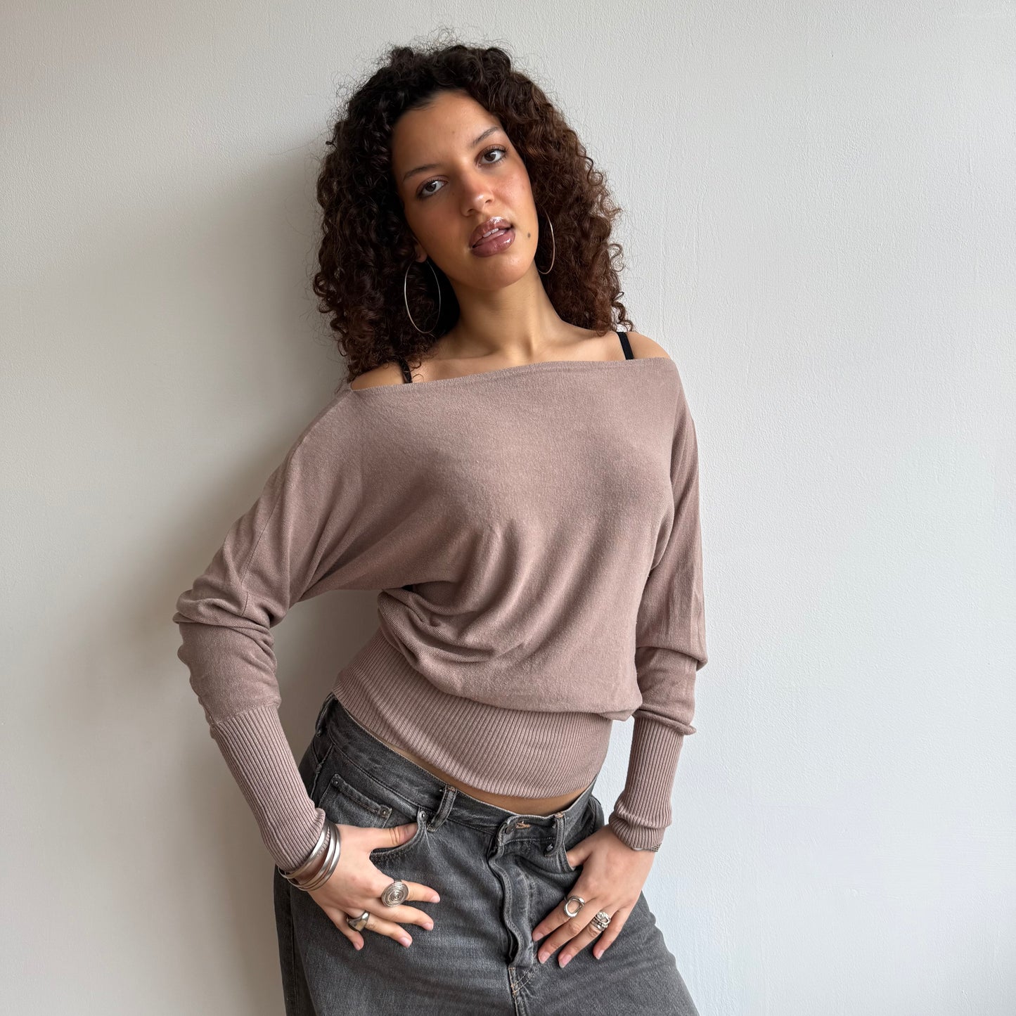 Beige slouchy knit jumper - Size S-M