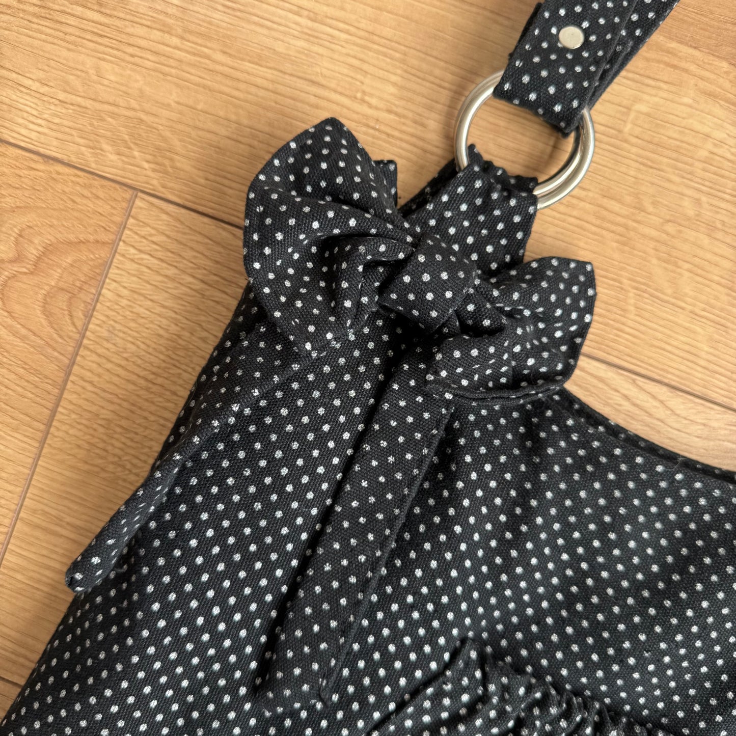 Black polka dot tote bag