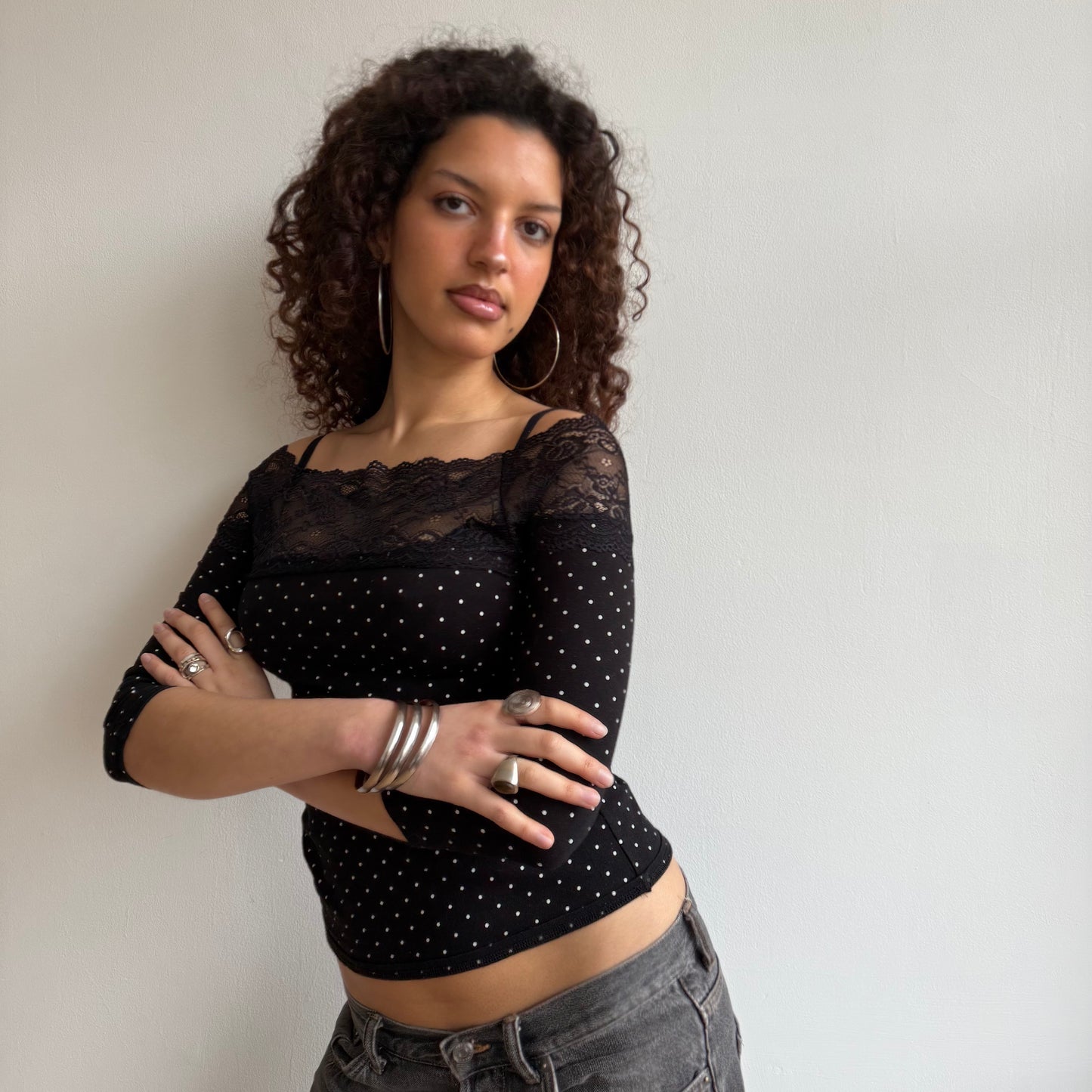 Polka dot lace top - Size S