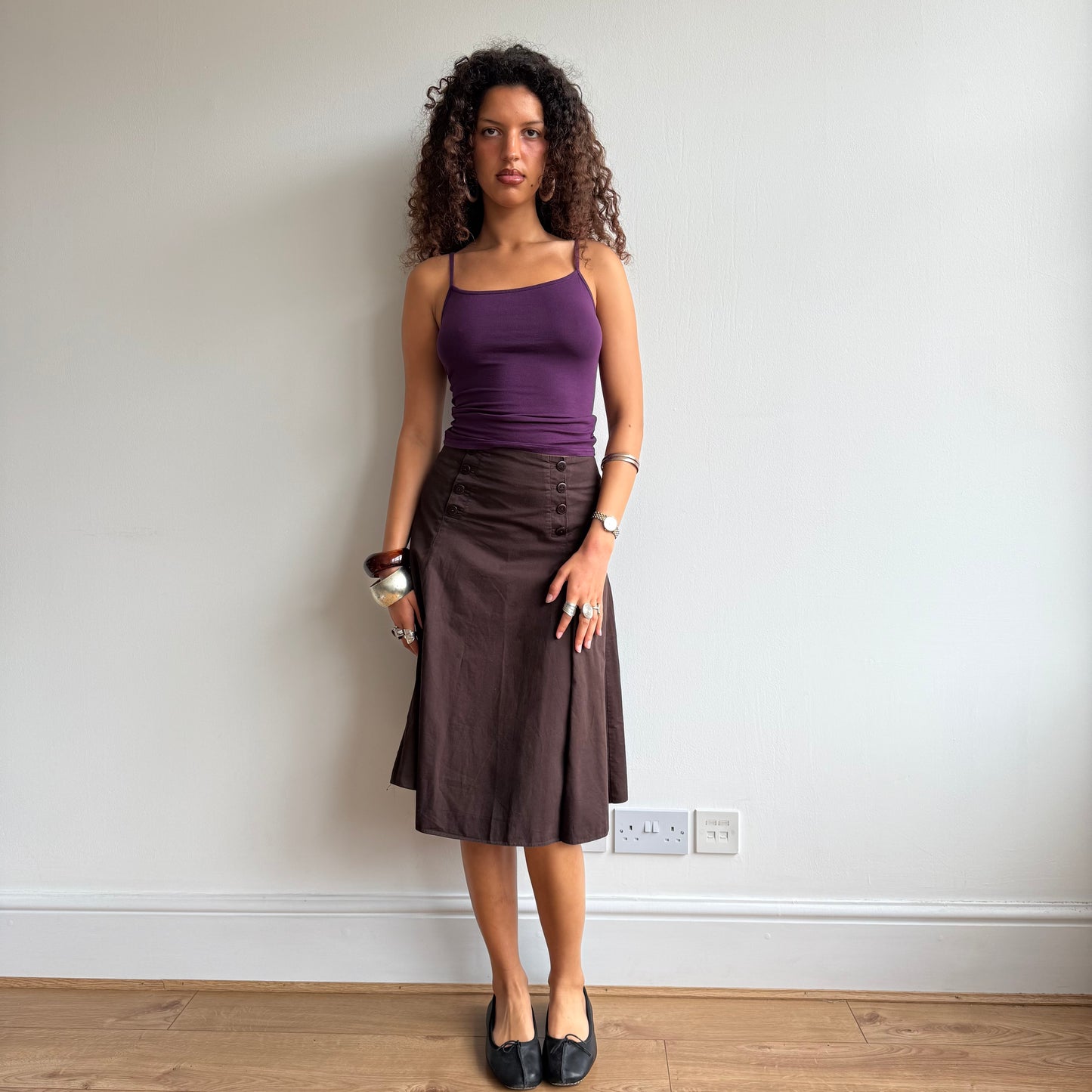 Brown button midi skirt - Size S