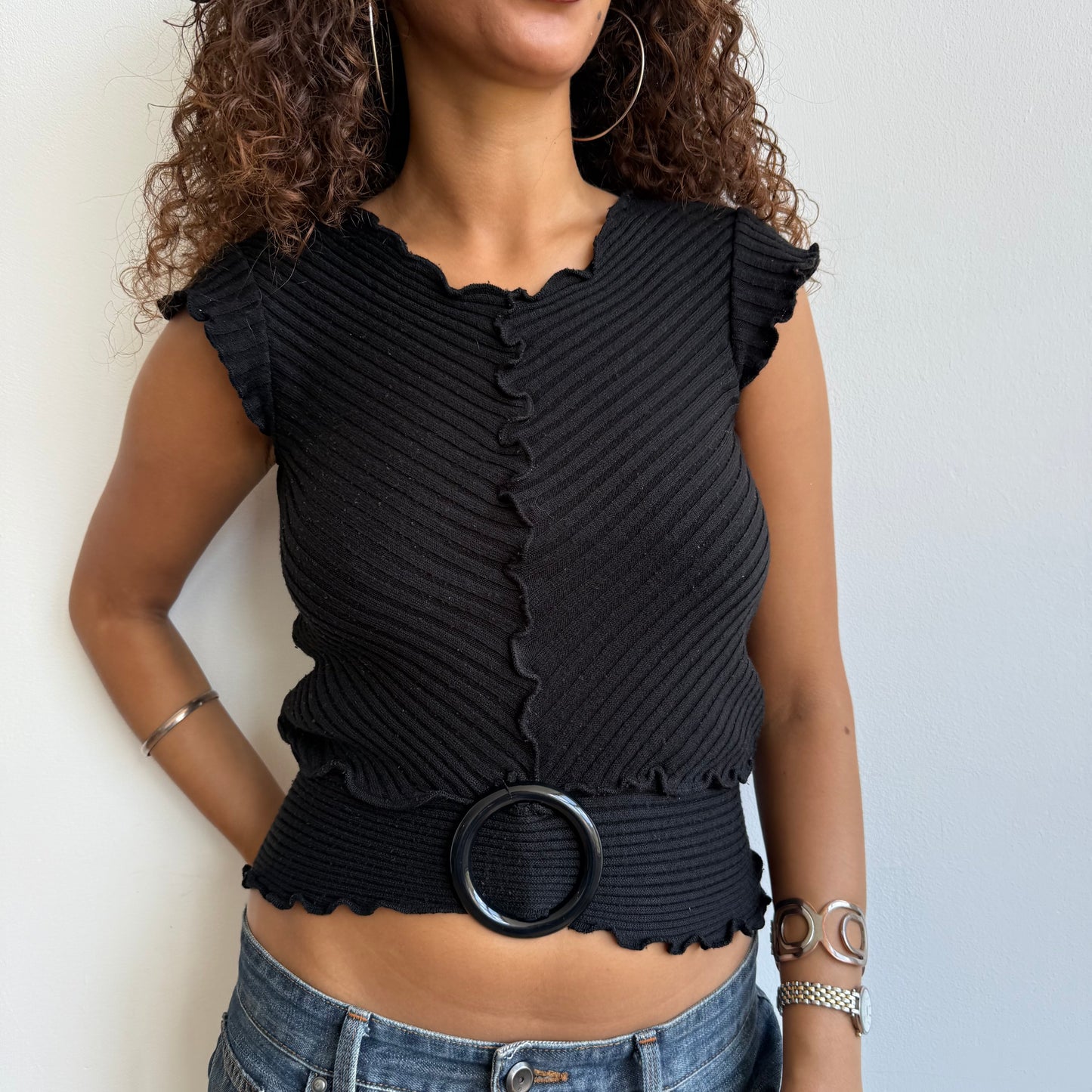Black short sleeve O-ring knit - Size S