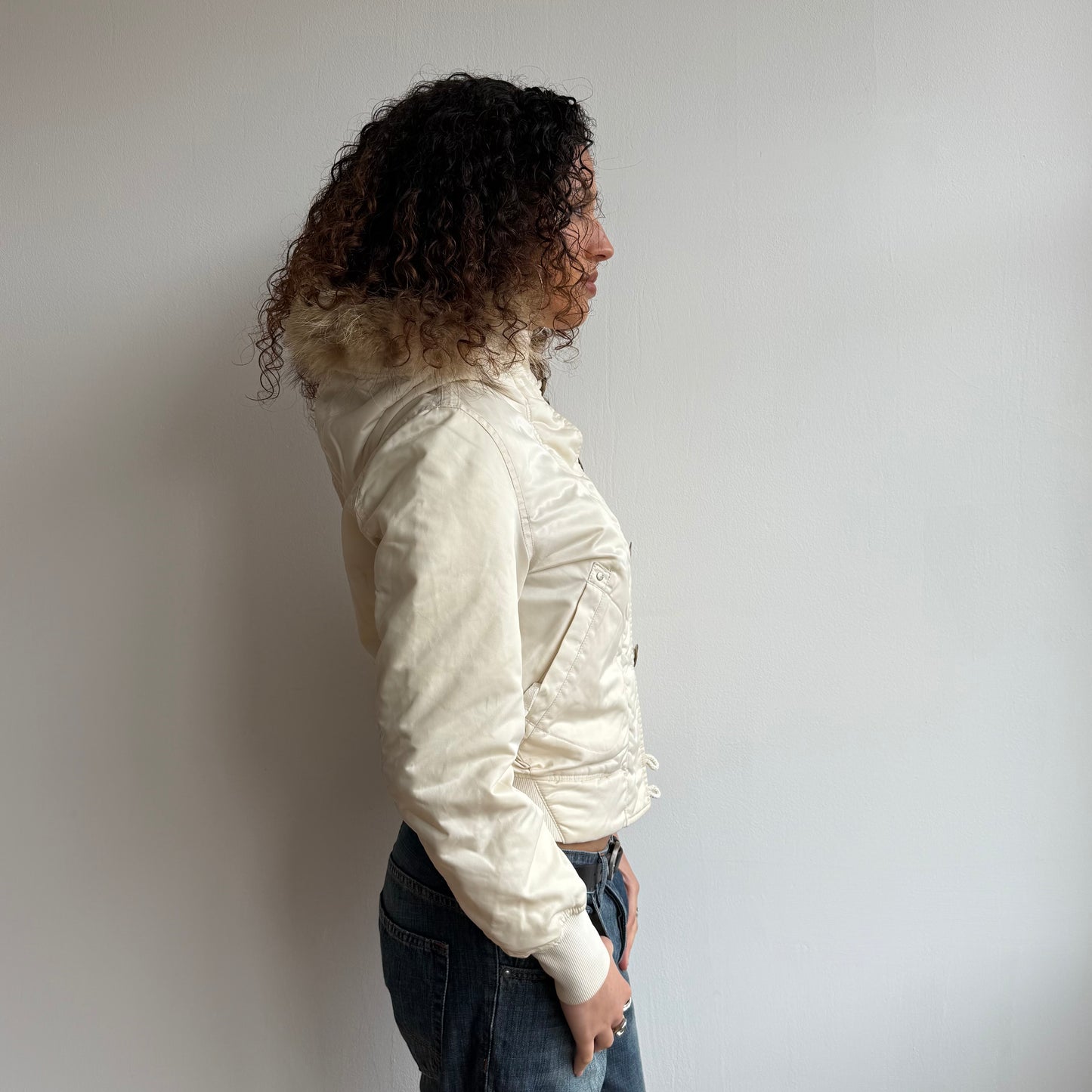 Cream fur bomber jacket - Size S/M