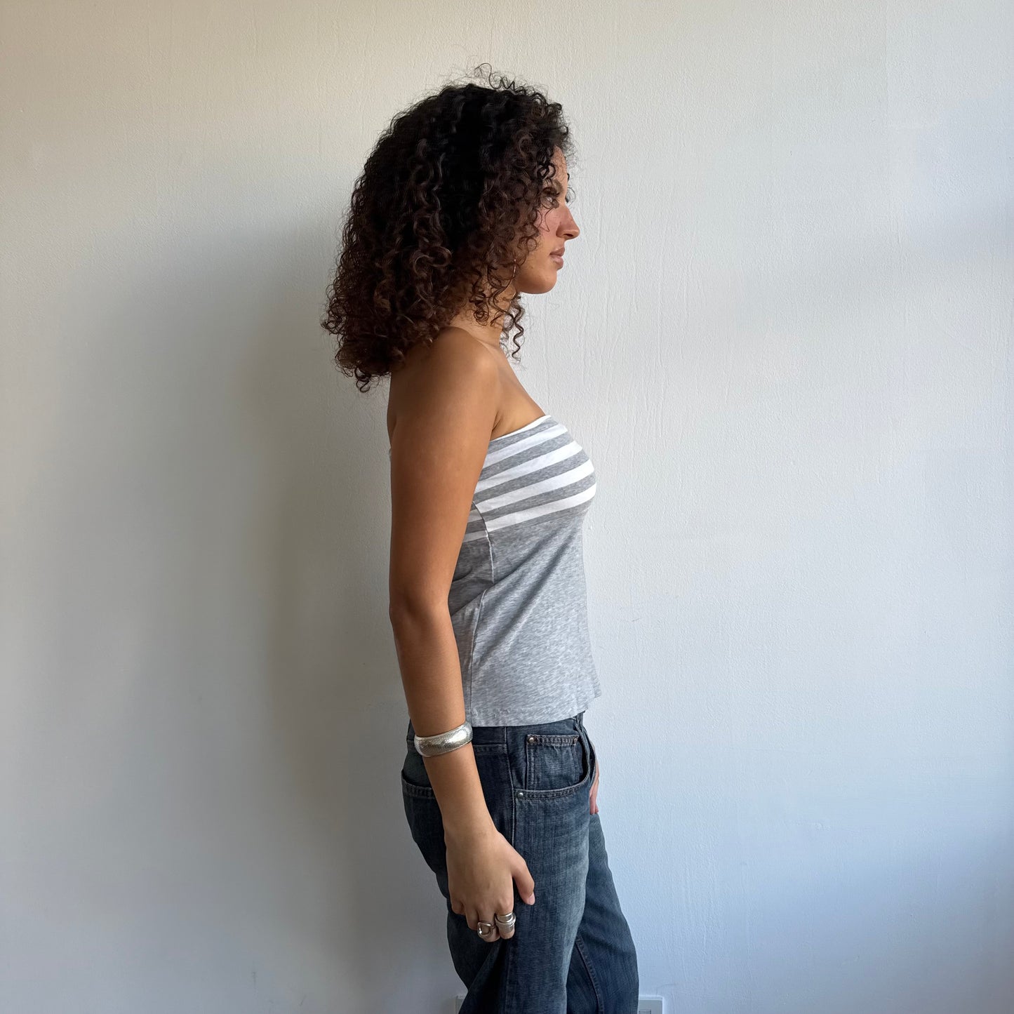Grey and white striped bandeau - Size M