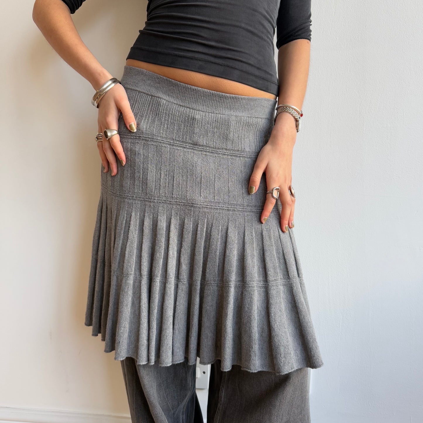 Grey wool midi skirt - Size S