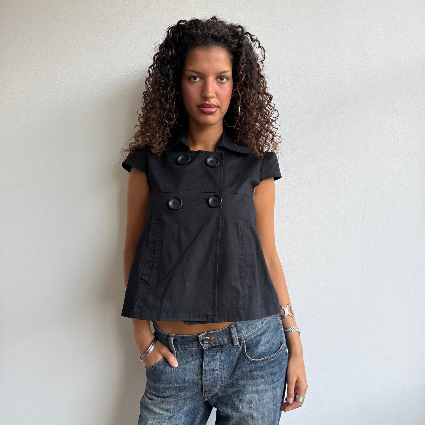 Black short sleeve peacoat - Size M