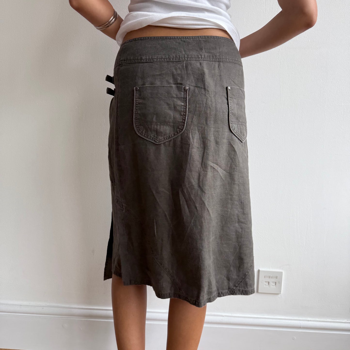 Khaki buckle midi skirt - Size M