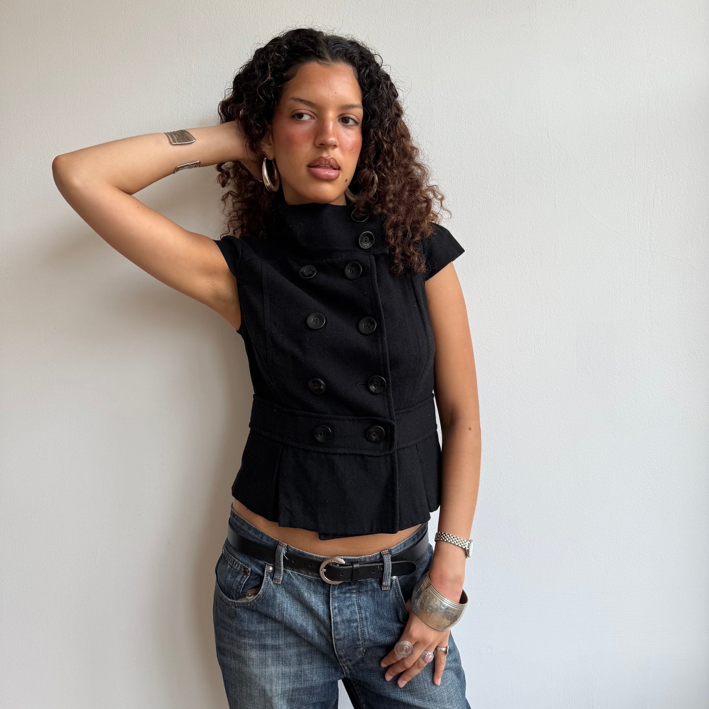 Black short sleeve bow peacoat - Size S/M