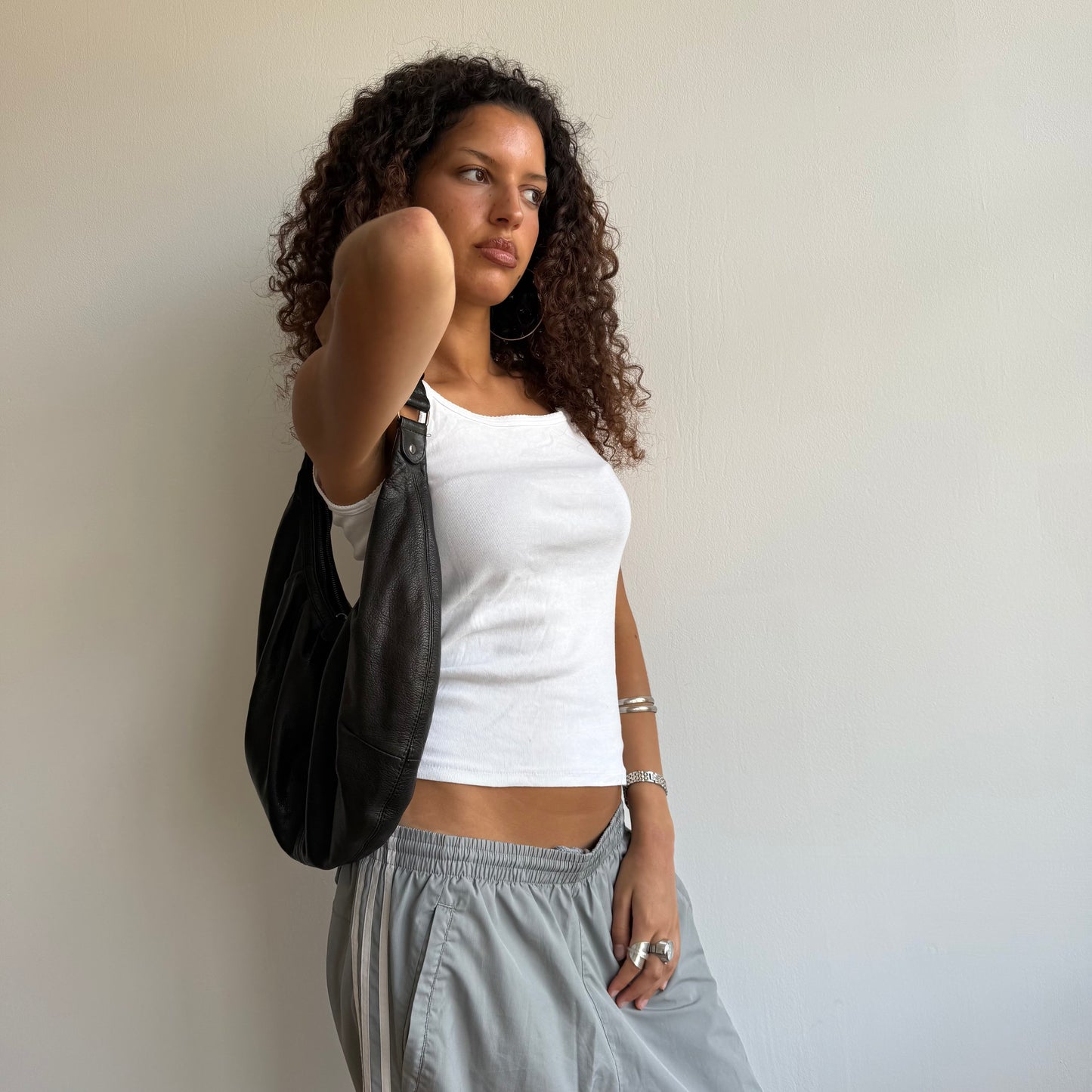 Black leather hobo bag