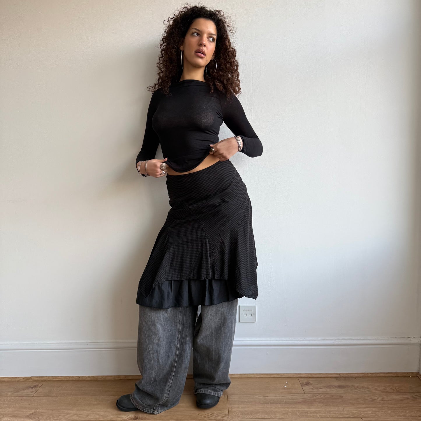 Black plaid midi skirt - Size XS