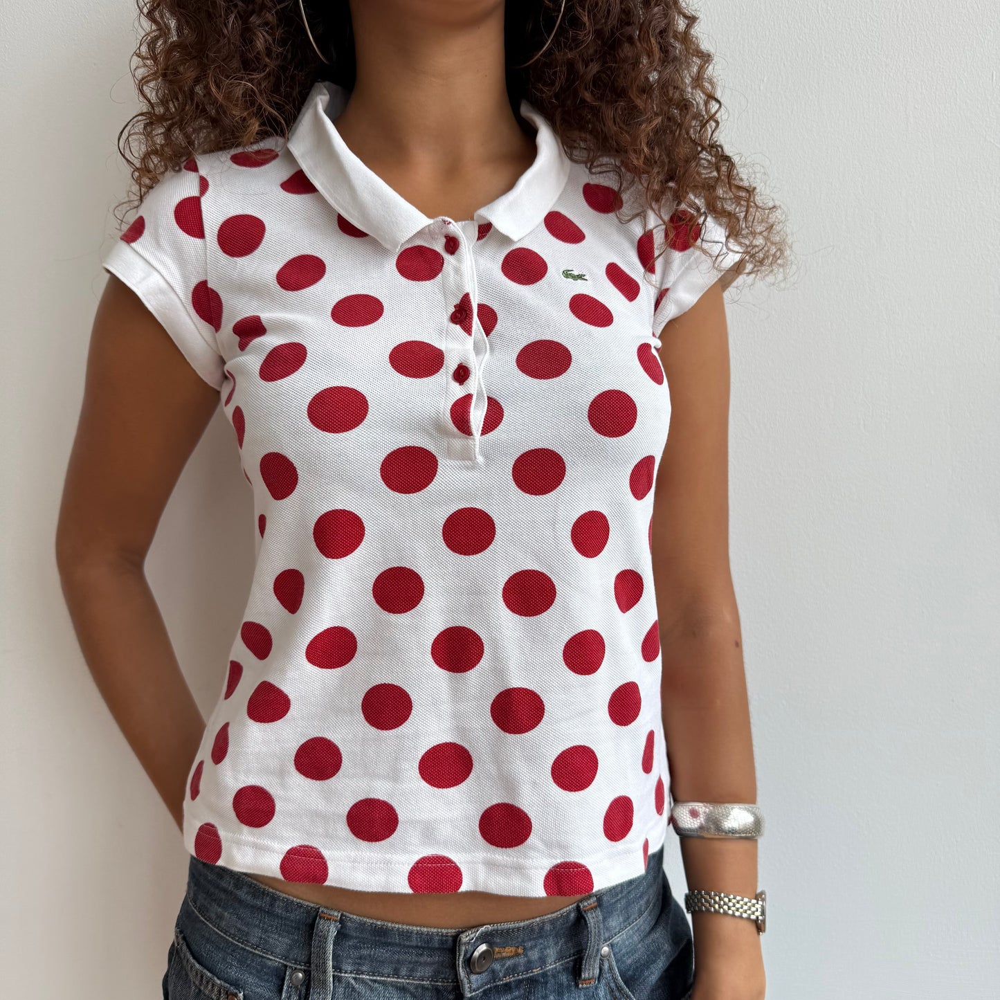 Red polka dot Lacoste polo - Size S/M