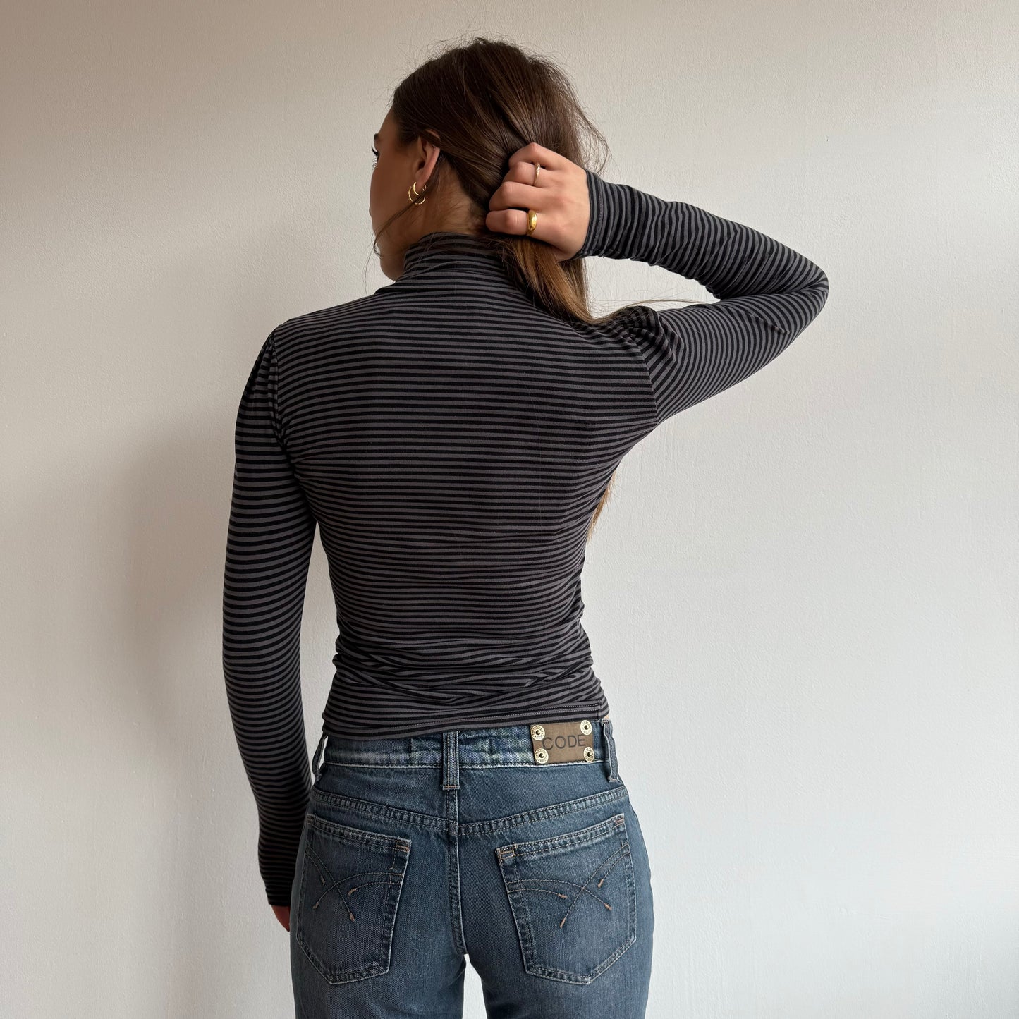 Grey and black stripe roll neck - Size S